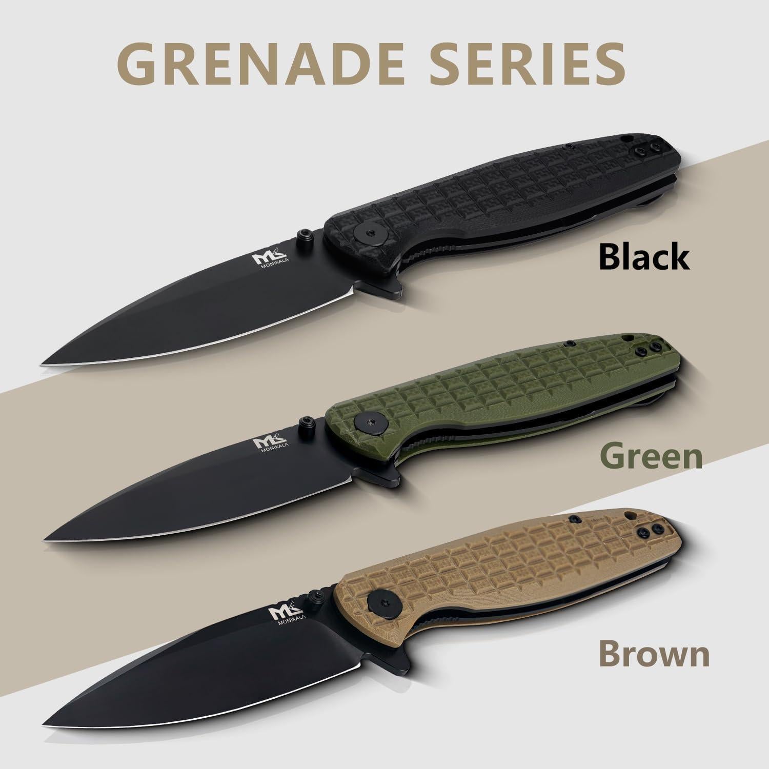 Cuchillo Plegable Monikala 20.5 cm Acero D2 Mango G10 Marrón