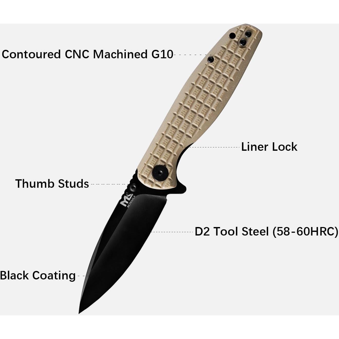Cuchillo Plegable Monikala 20.5 cm Acero D2 Mango G10 Marrón