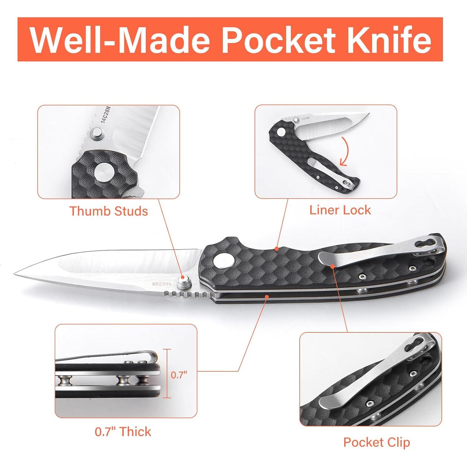 Cuchillo de bolsillo Monikala EDC 8.6 cm Sandvik 14C28N