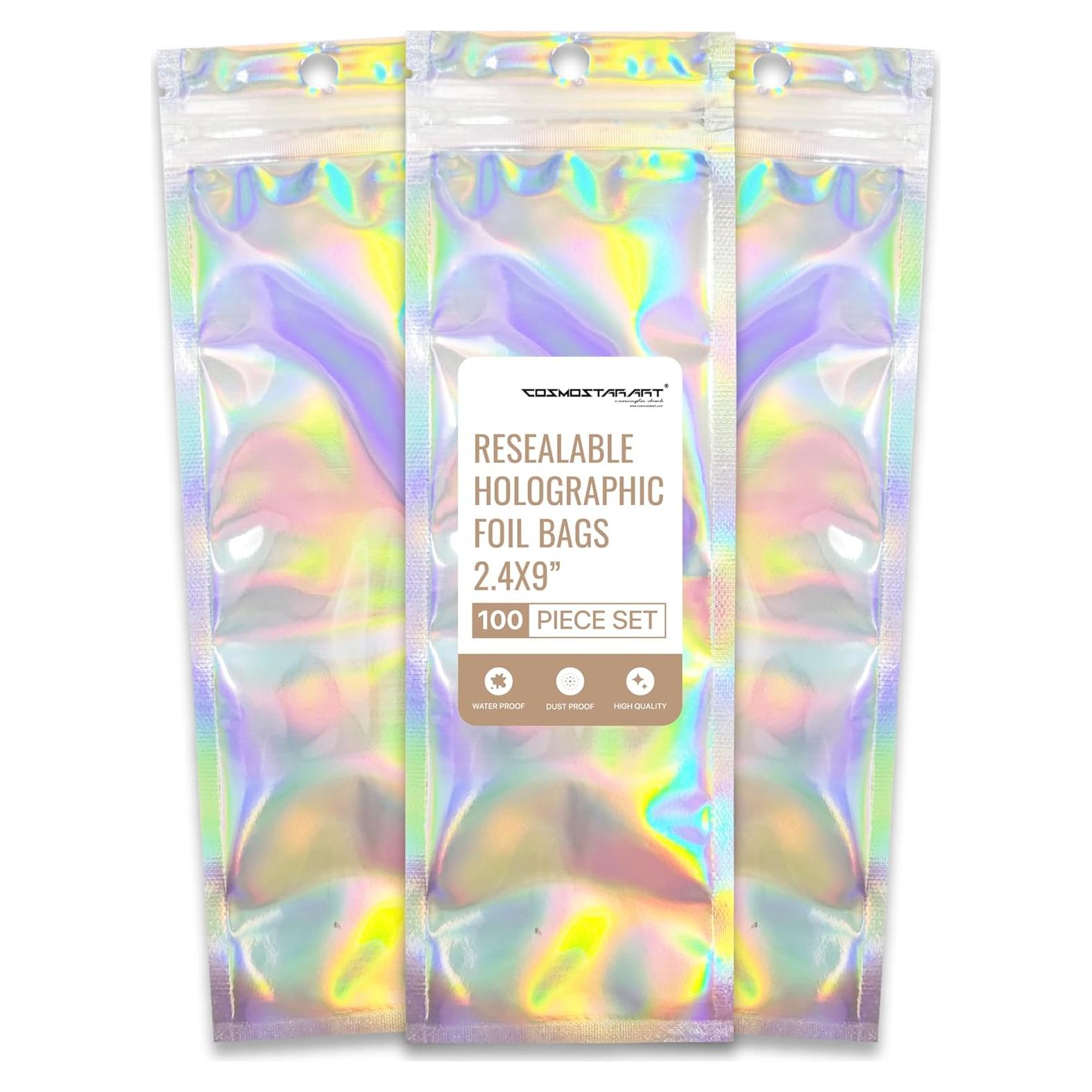 Paquete de 100 Bolsas Holográficas Reutilizables Cosmostarart 6.1x22.9cm