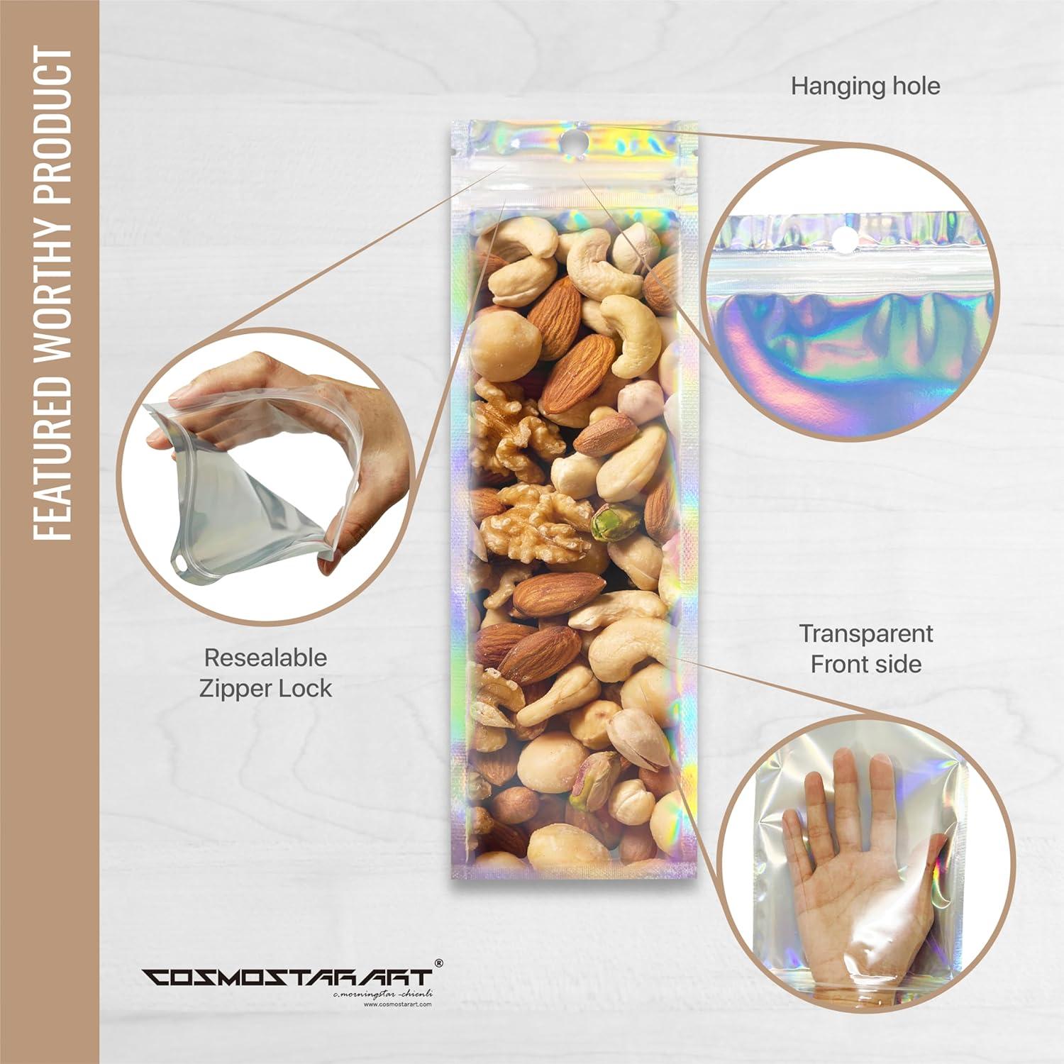 Paquete de 100 Bolsas Holográficas Reutilizables Cosmostarart 6.1x22.9cm