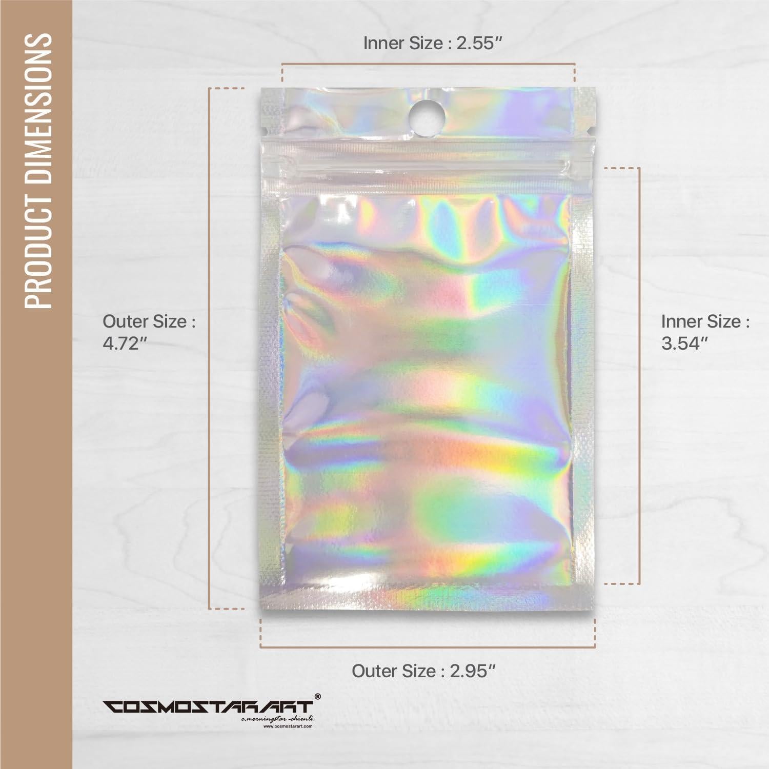Paquete de 100 Bolsas Holográficas Reutilizables Cosmostarart 6.1x22.9cm