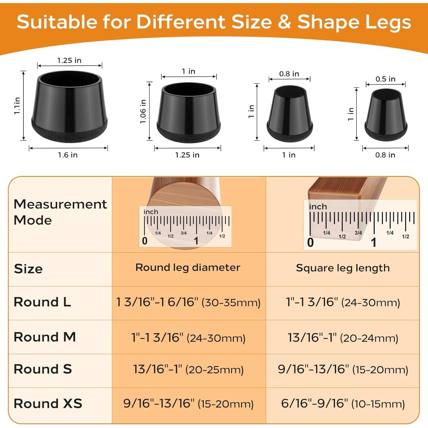 24 Protectores de Suelo para Patas de Silla Meldel - Extra Pequeño