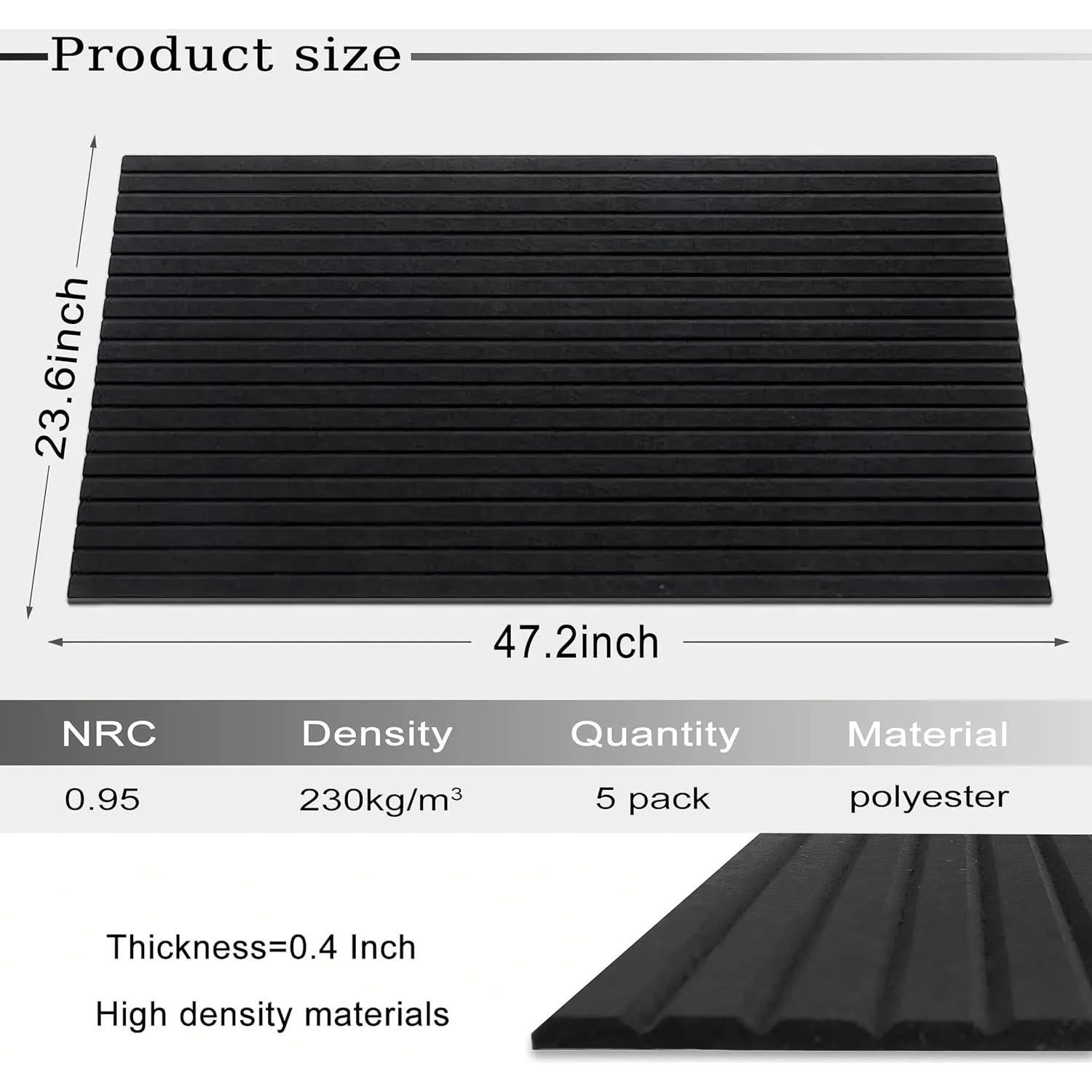 Paquete de 5 Paneles Acústicos de Fieltro 120x60 cm Negro