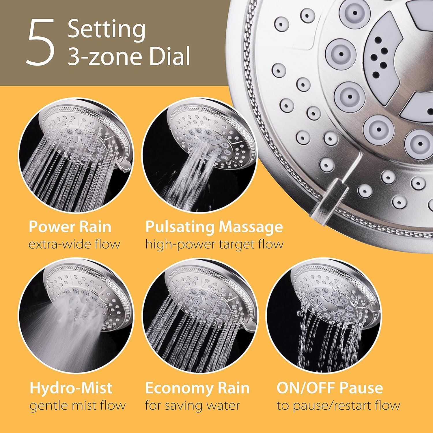 Cabezal de Ducha Hydroluxe Combo 3 Vías Niquel 24 Configuraciones