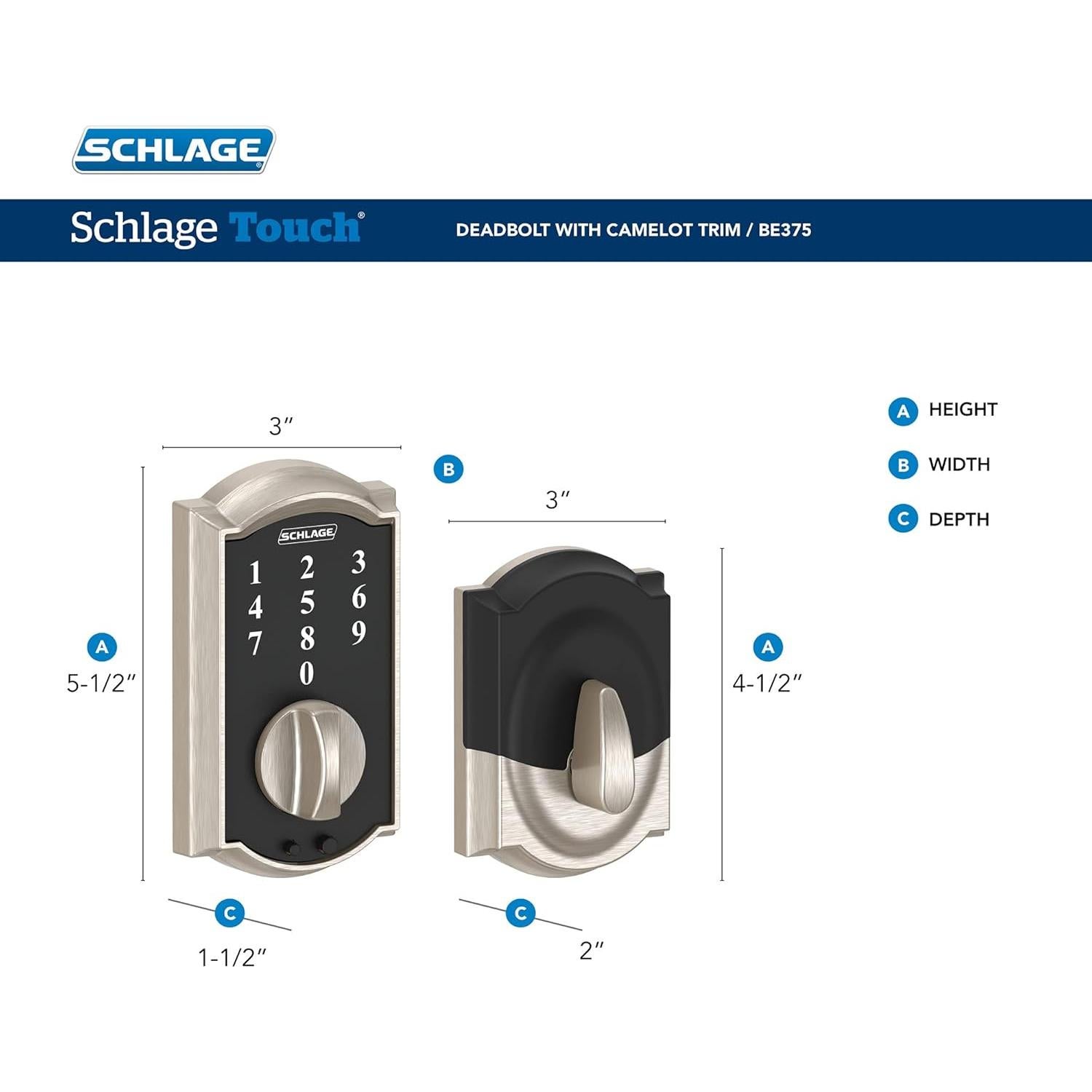 Cerradura Electrónica Sin Llave Schlage BE375 CAM 619 Níquel Satinado