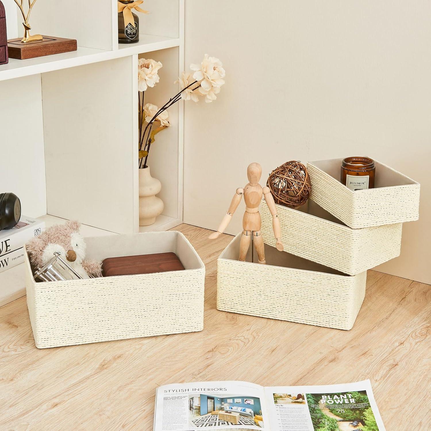 Cesta de Almacenamiento de Mimbre PROLAND - Juego de 4 Cestas Tejidas