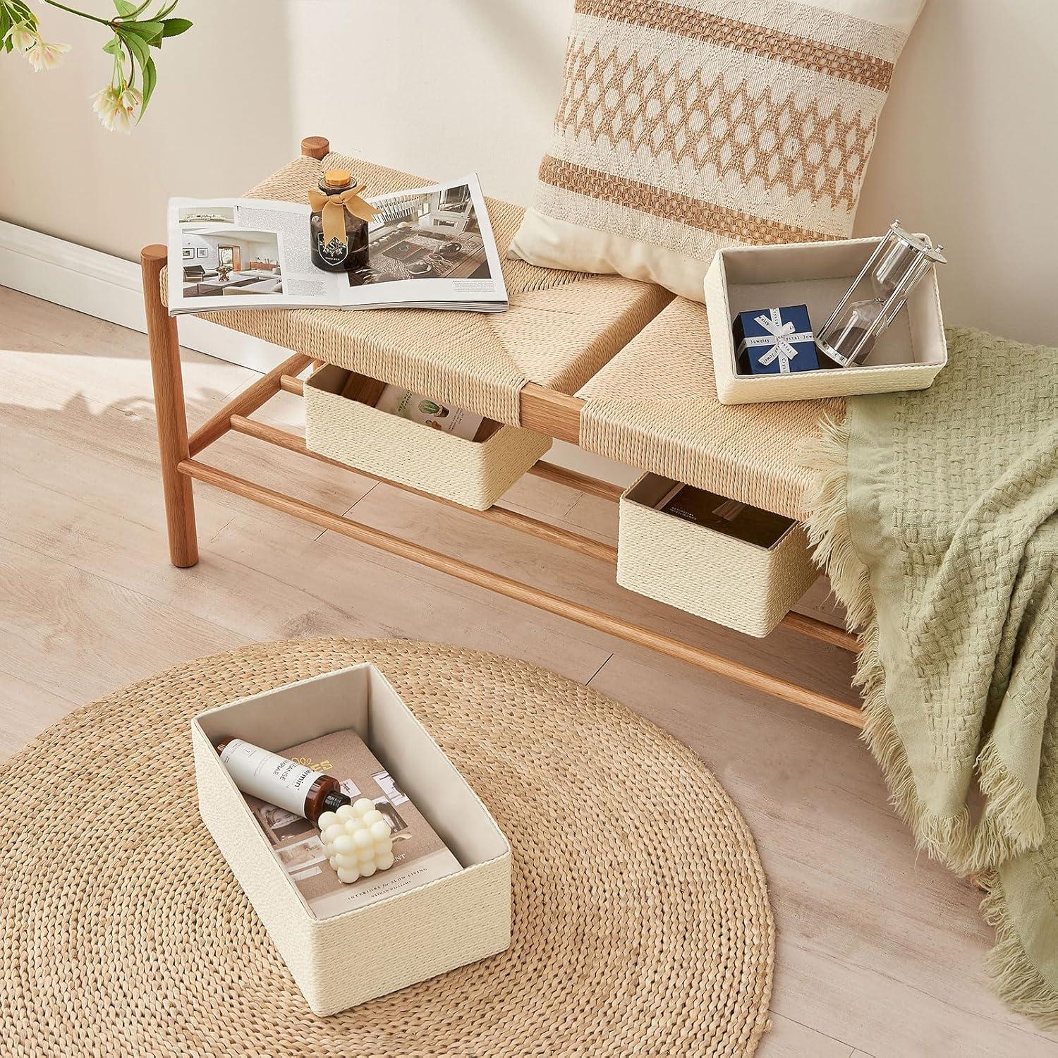 Cesta de Almacenamiento de Mimbre PROLAND - Juego de 4 Cestas Tejidas