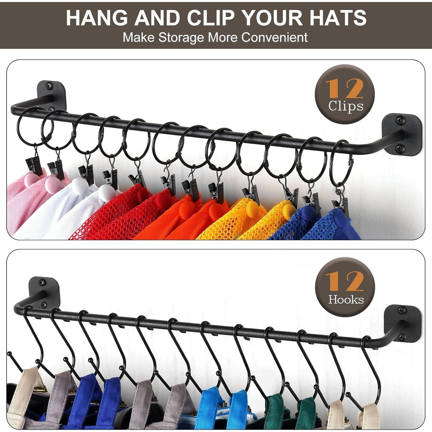 Soporte de Sombreros Montado en Pared HYDERMUS 24 Gorras Negro