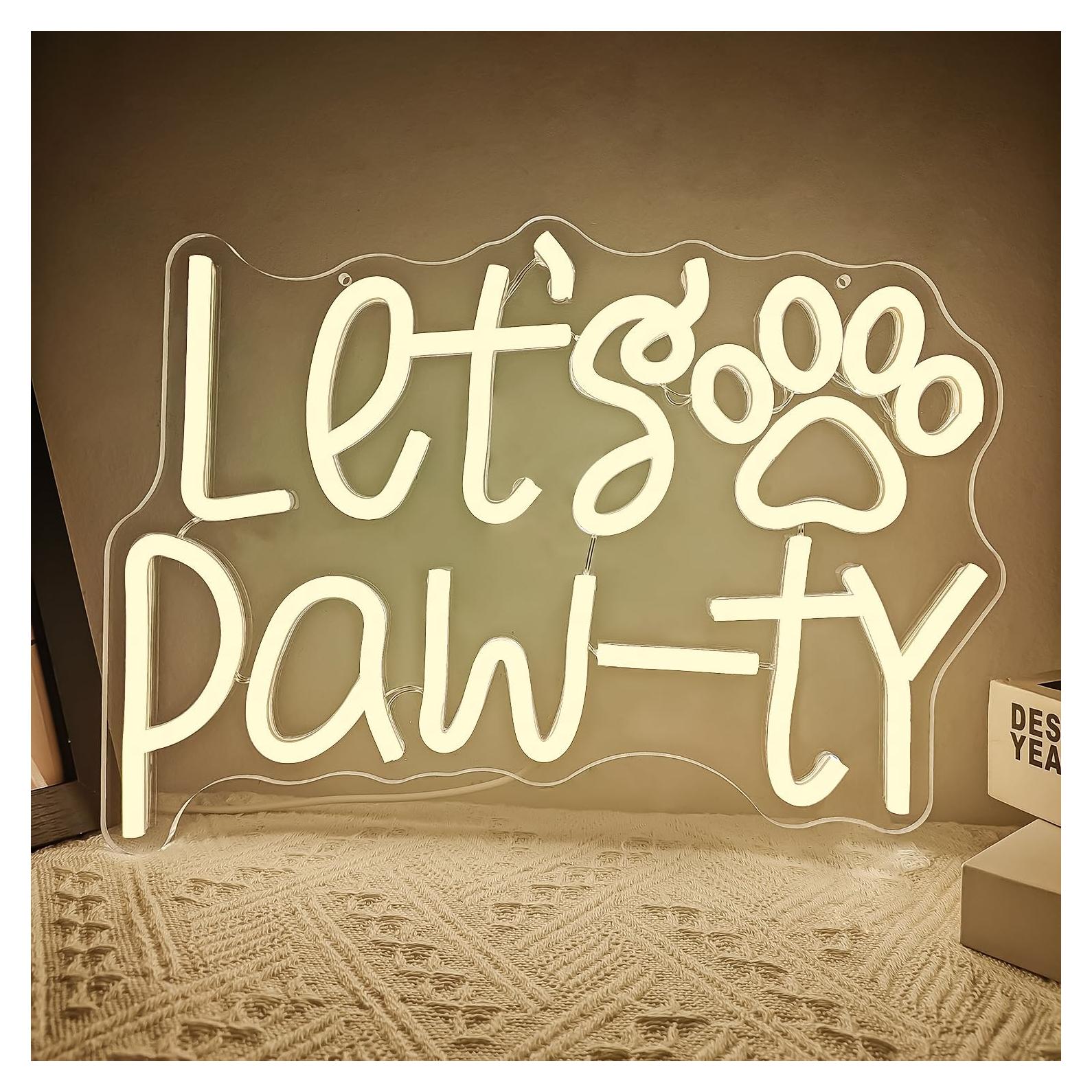 Letrero Neón LED Levantemos Fiesta para Cumpleaños de Perro