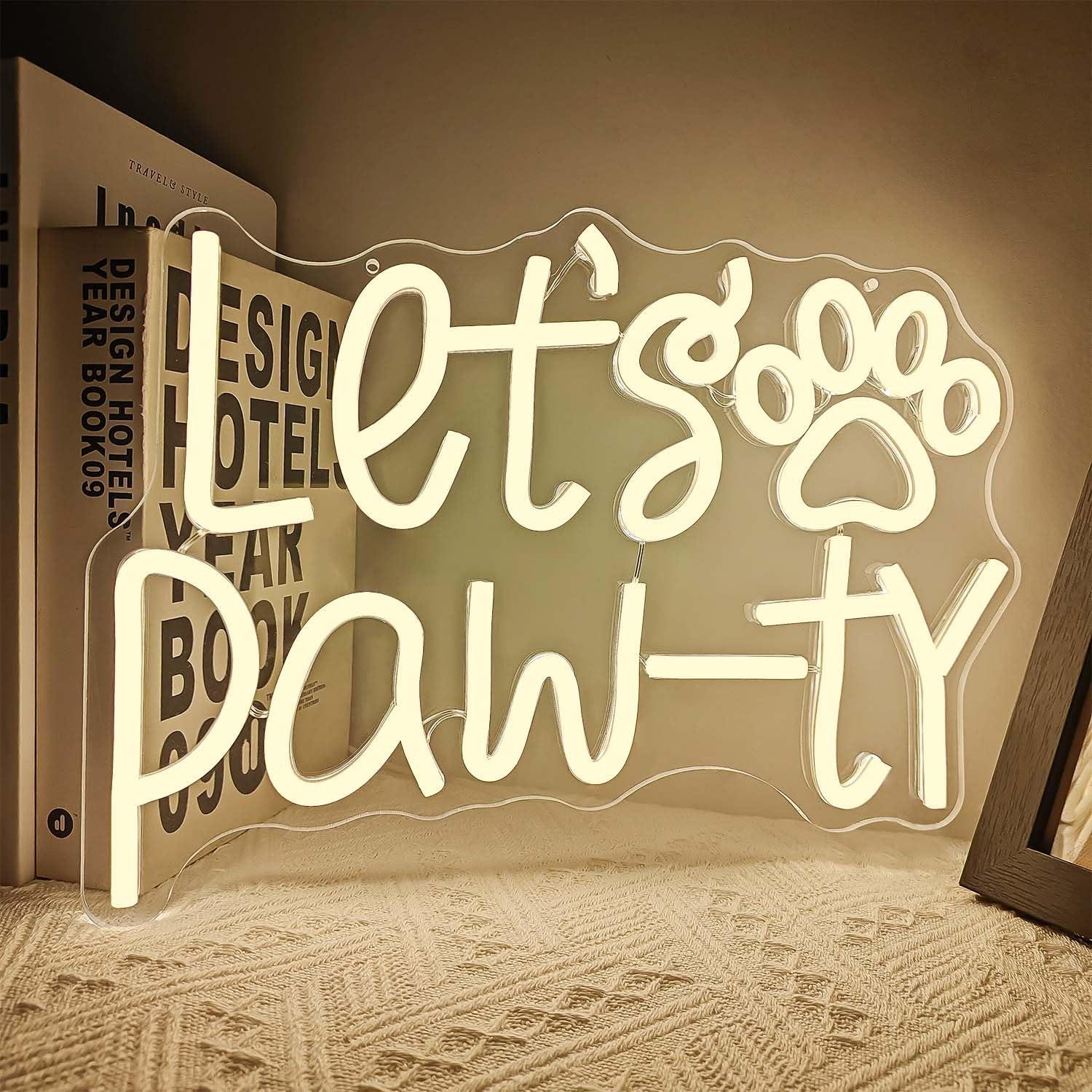 Letrero Neón LED Levantemos Fiesta para Cumpleaños de Perro