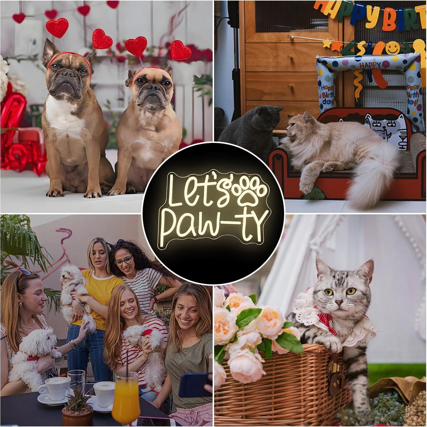 Letrero Neón LED Levantemos Fiesta para Cumpleaños de Perro