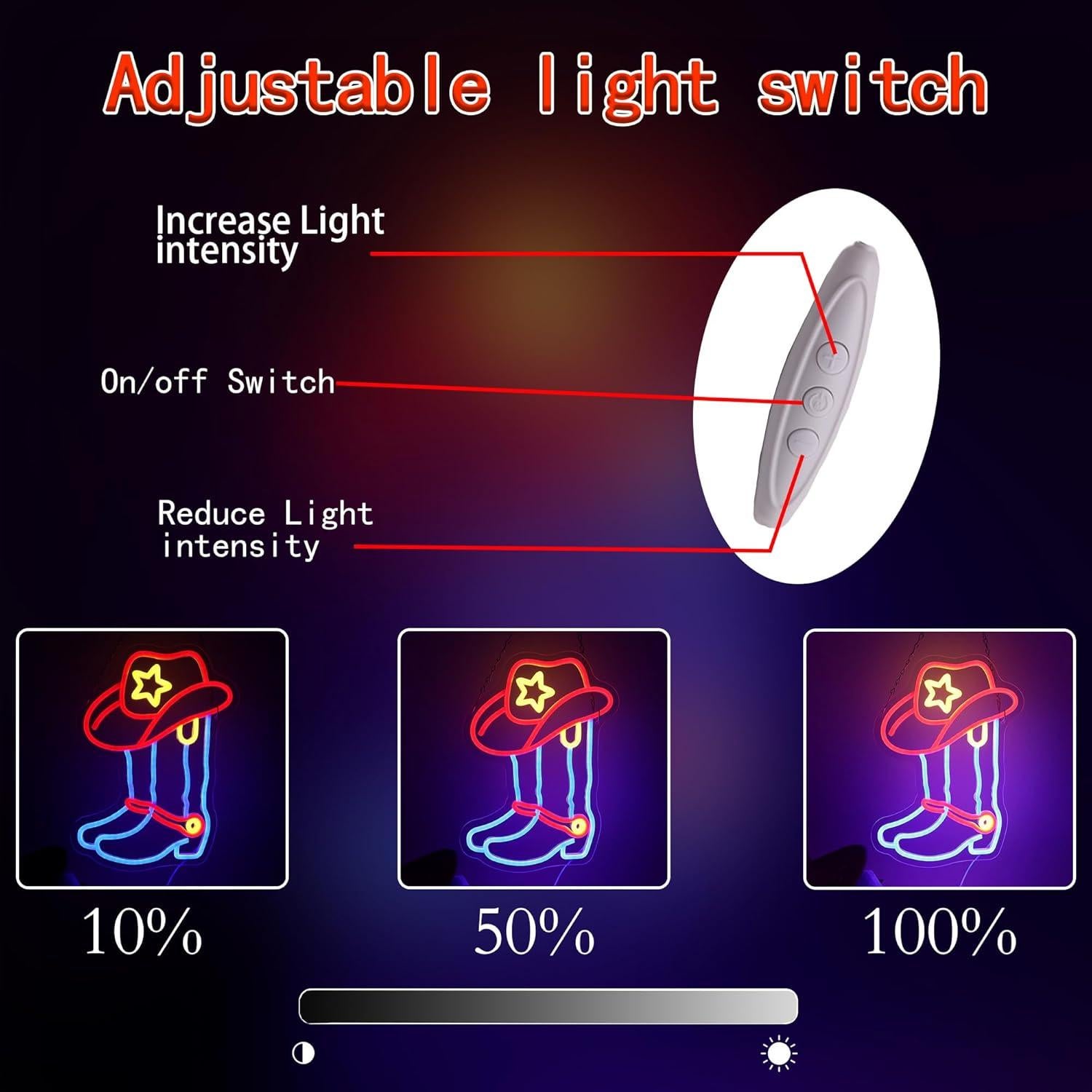 Cartel de Neón LED ASONGLIFE Botas y Sombrero Vaquero 25.4x33.4cm