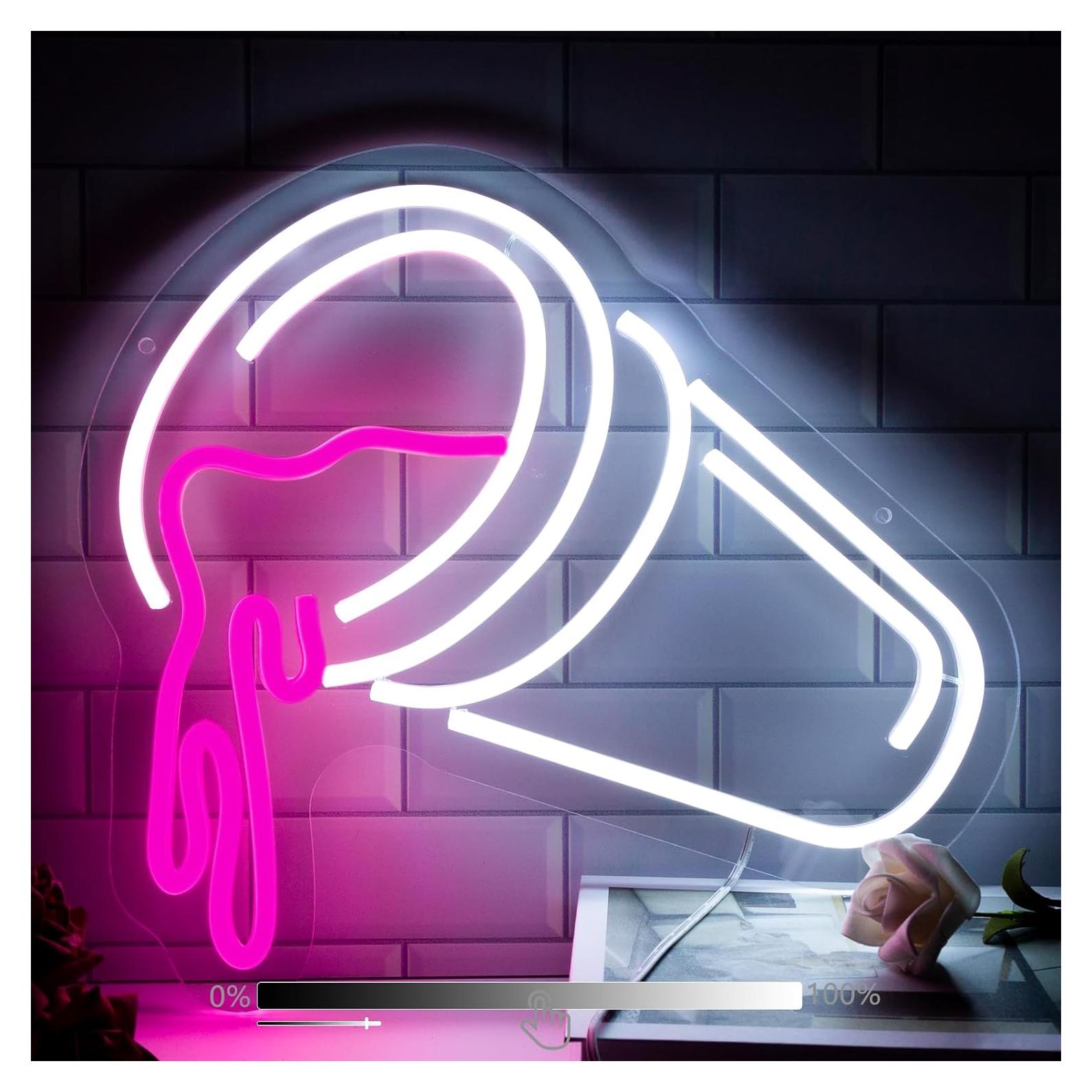 Letrero de Neón Moodlion Doble Tazas LED Regulable 42x32cm