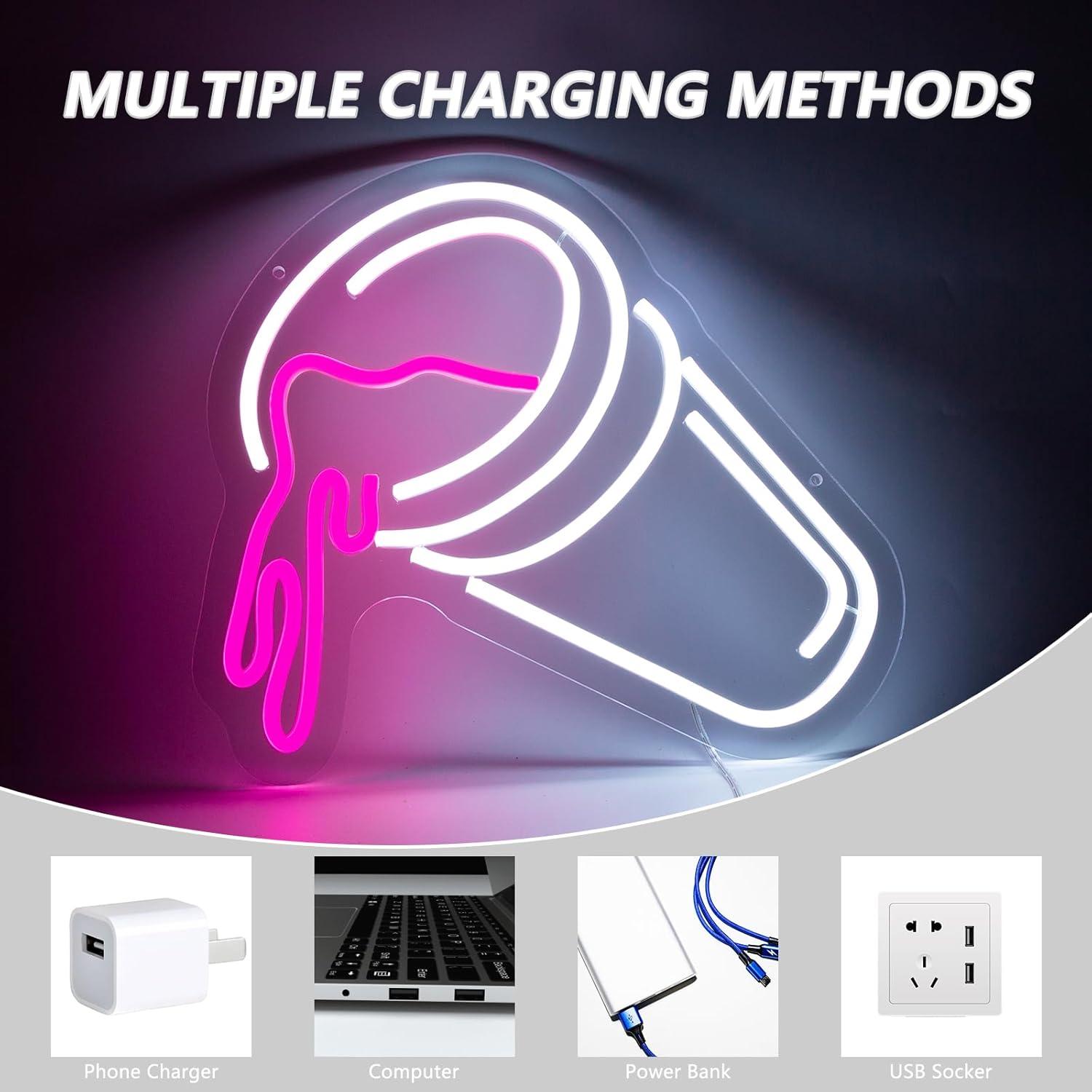 Letrero de Neón Moodlion Doble Tazas LED Regulable 42x32cm