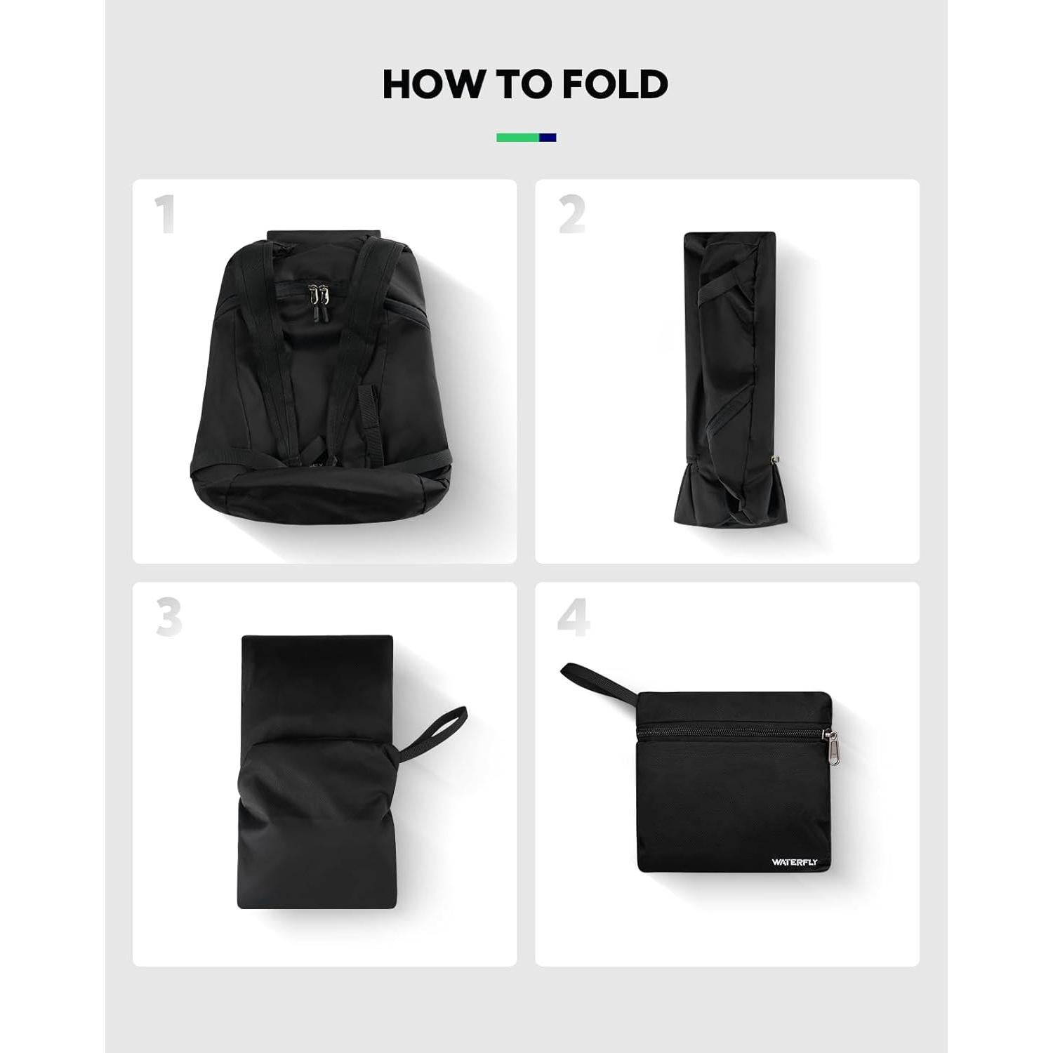 Mochila de Senderismo Plegable WATERFLY 15L Negra