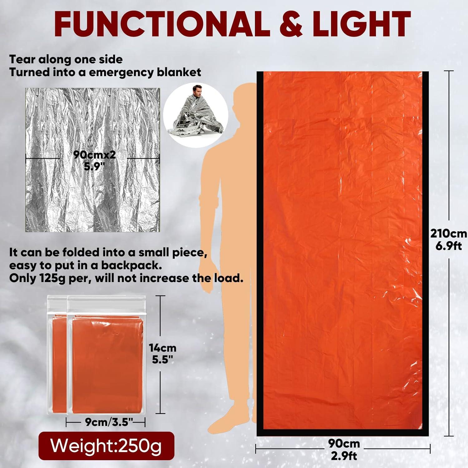 Bolsa de Dormir de Emergencia Anyoo Mylar Impermeable 2 Unidades