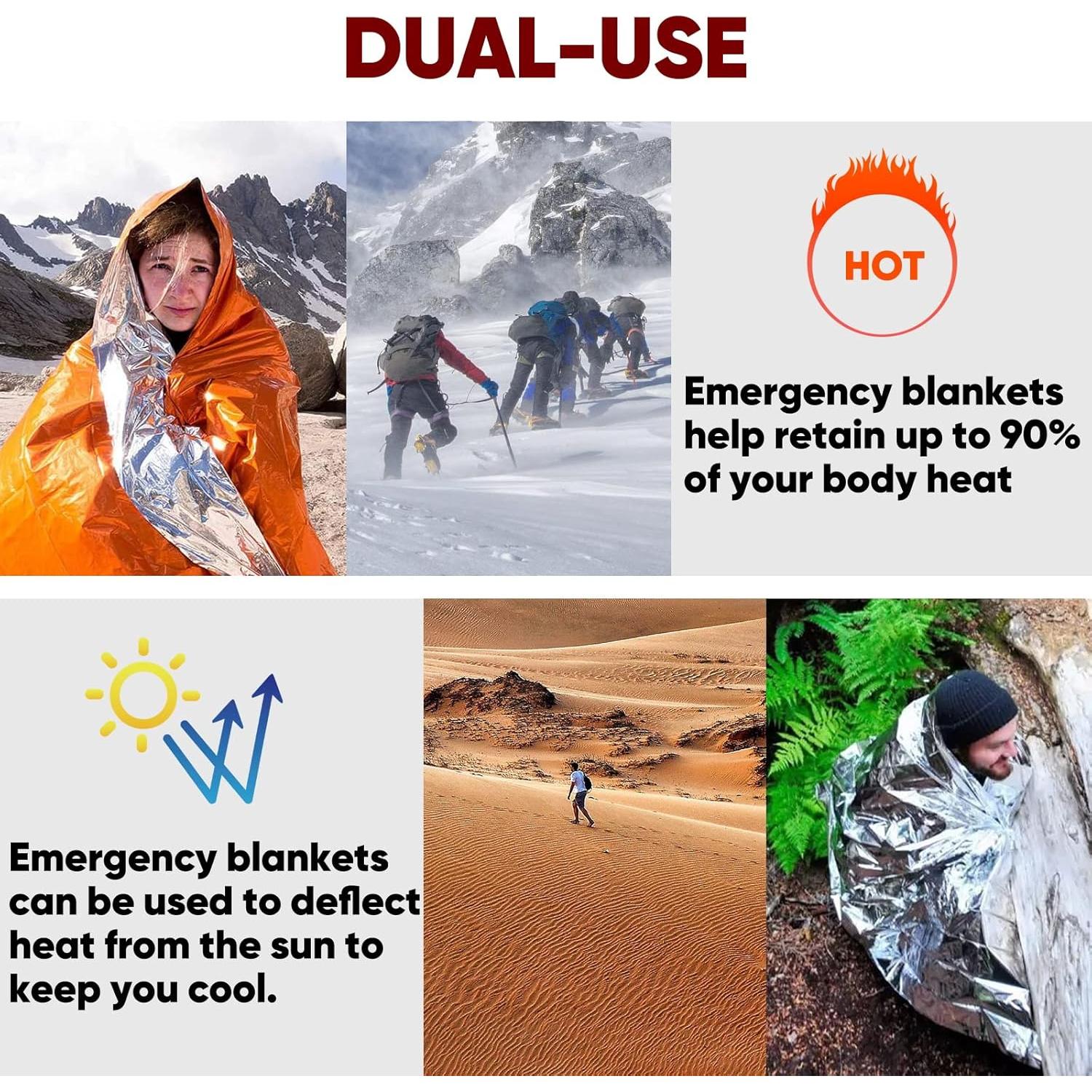 Bolsa de Dormir de Emergencia Anyoo Mylar Impermeable 2 Unidades