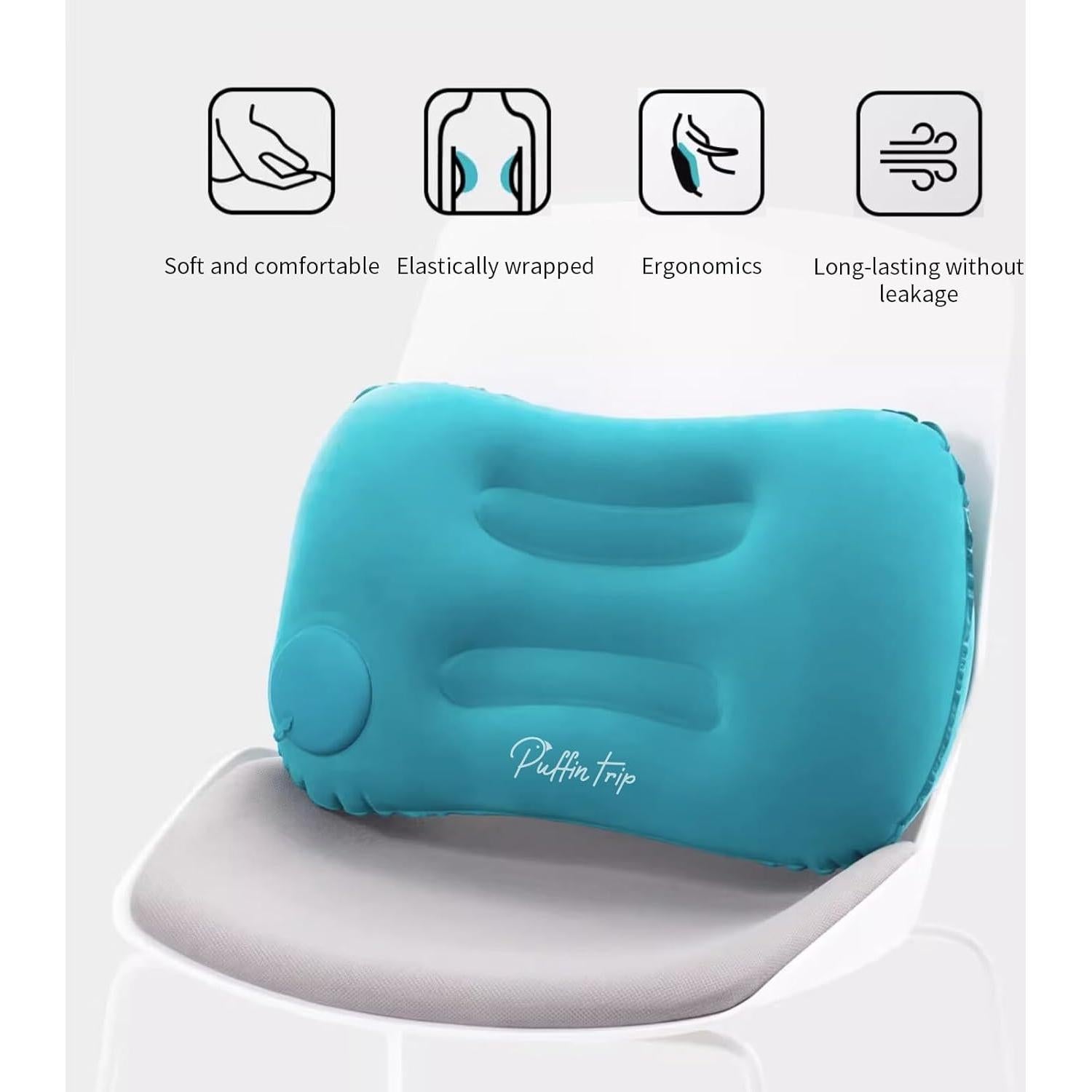 Almohada Inflable de Viaje PUFFIN TRIP Azul Oscuro 43x28cm