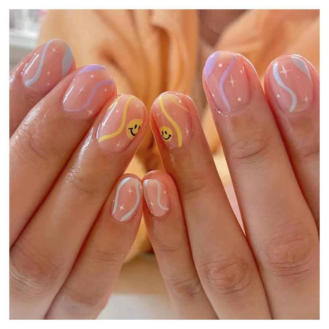 24 Uñas Postizas Francesas Teilihai Ovaladas Coloridas