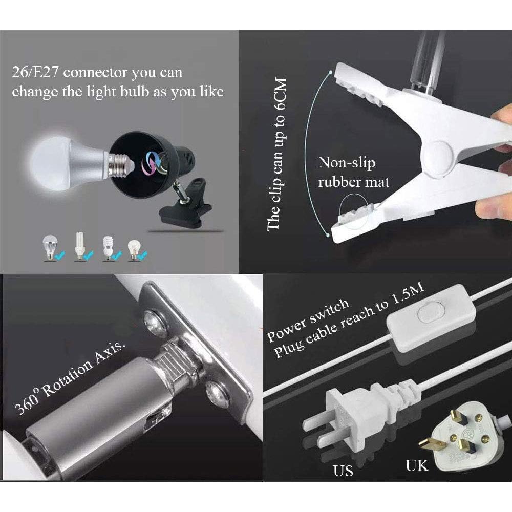 Lámpara de Clip Rong&LAN LED 30W Ajustable 360° Negro