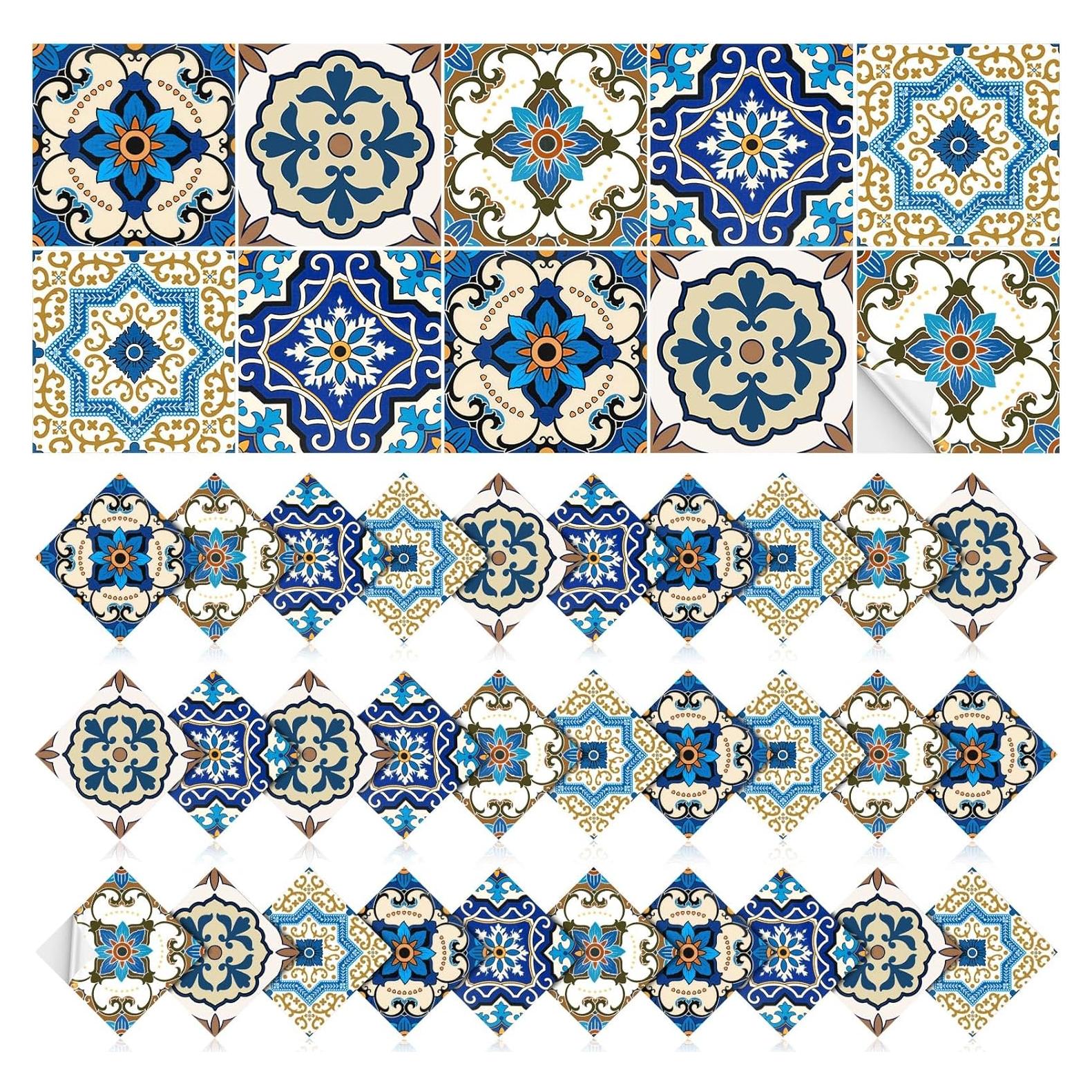 Azulejos Talavera Adhesivos PVC 60 Piezas 10x10 cm Honoson