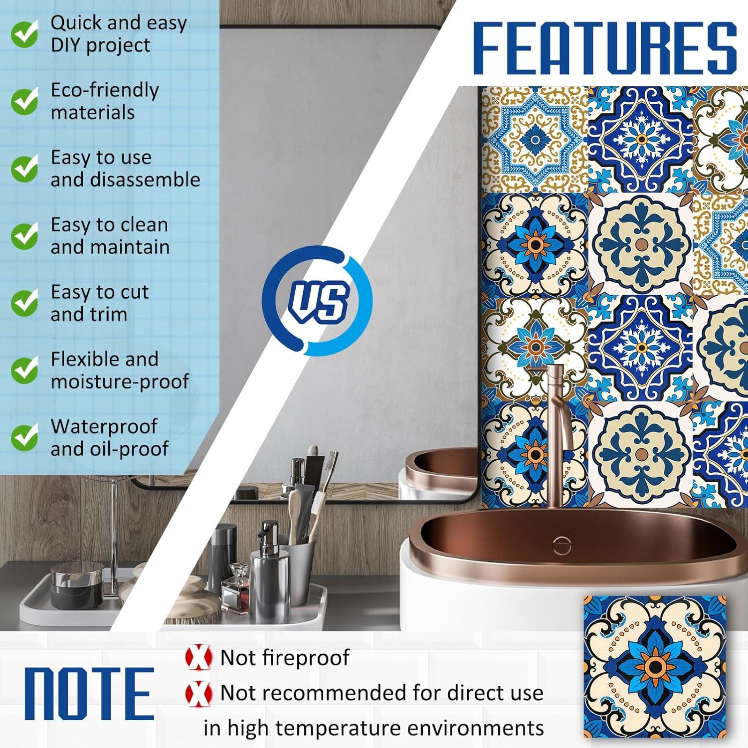 Azulejos Talavera Adhesivos PVC 60 Piezas 10x10 cm Honoson