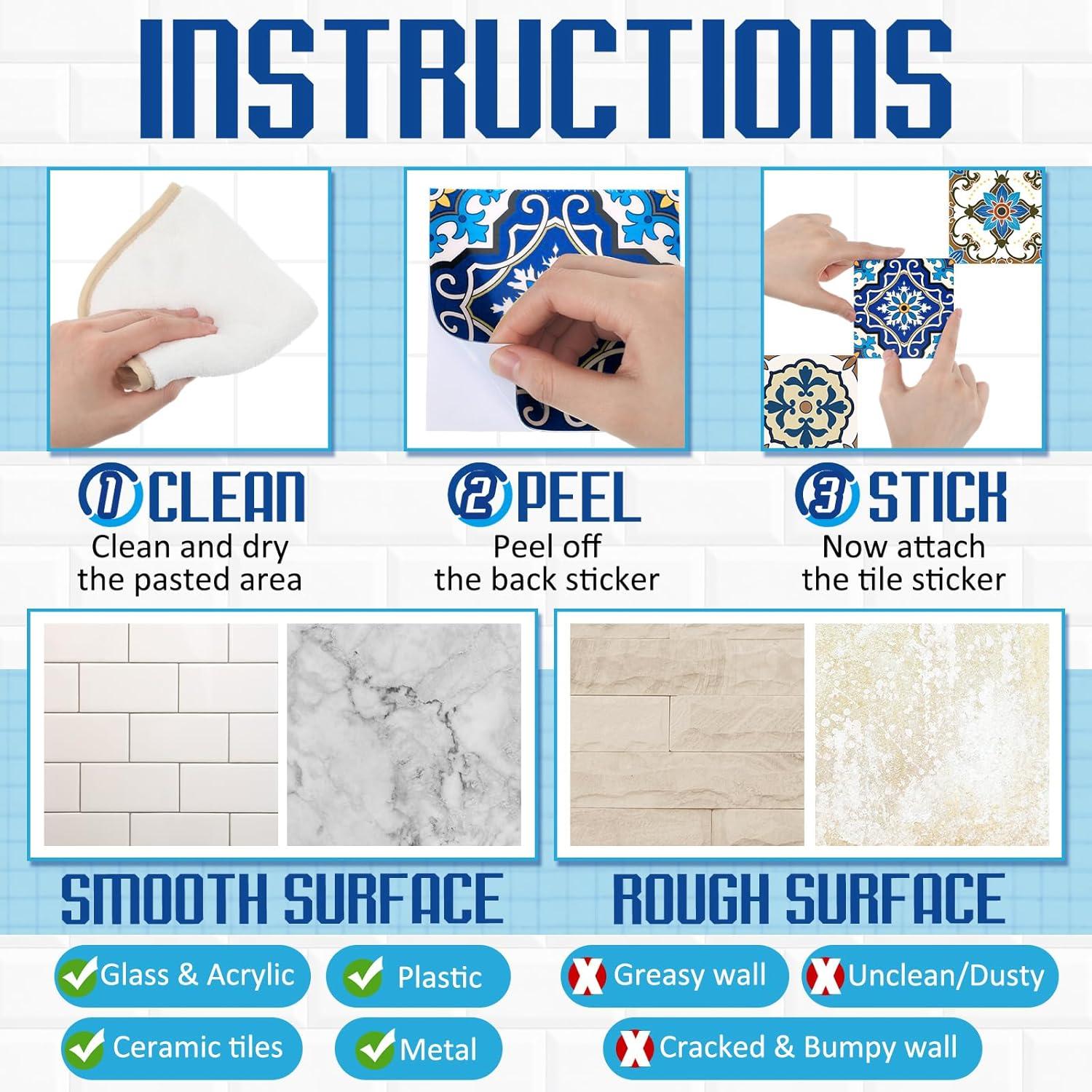 Azulejos Talavera Adhesivos PVC 60 Piezas 10x10 cm Honoson