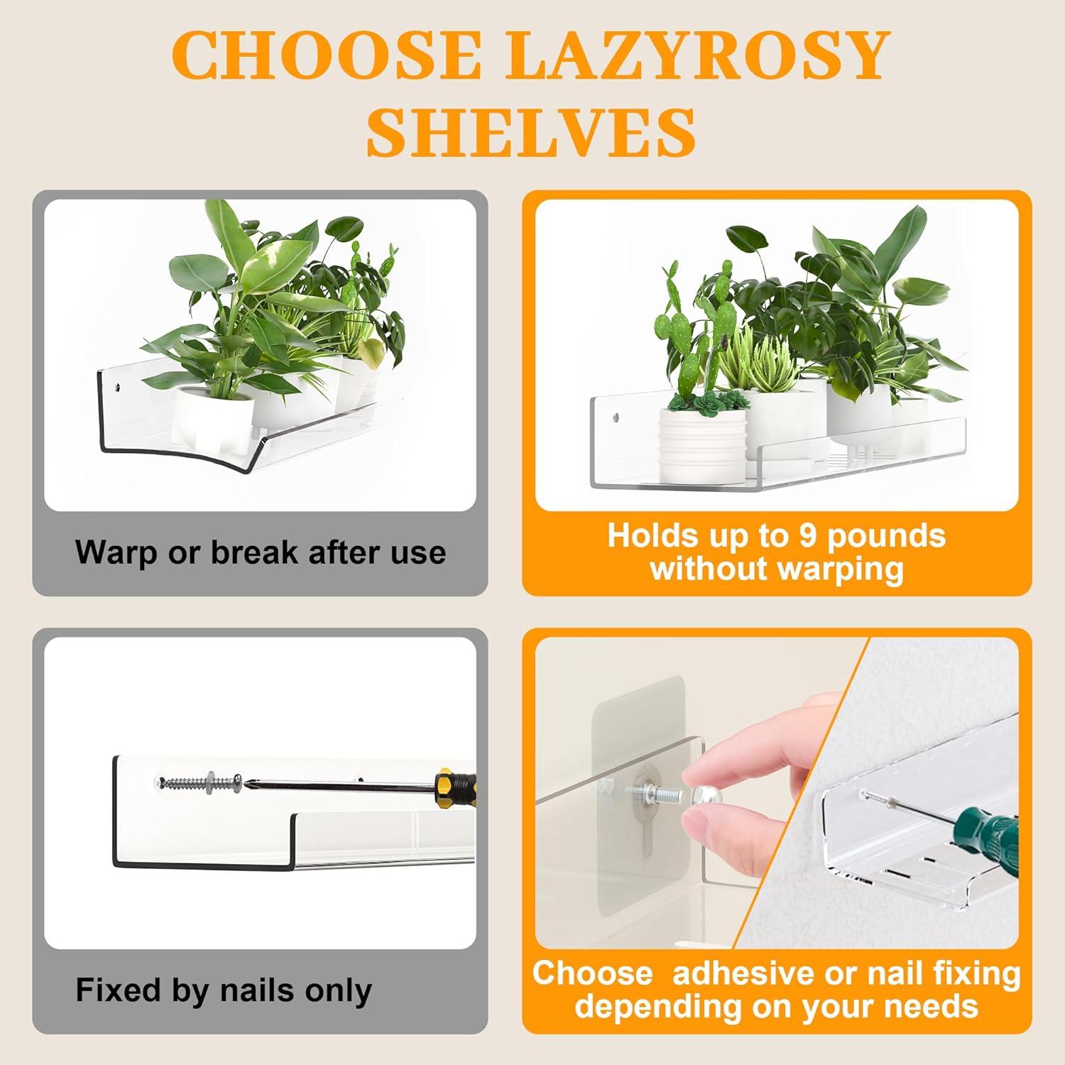 Juego de 2 estantes flotantes Lazyrosy 38.1x10.2 cm transparentes