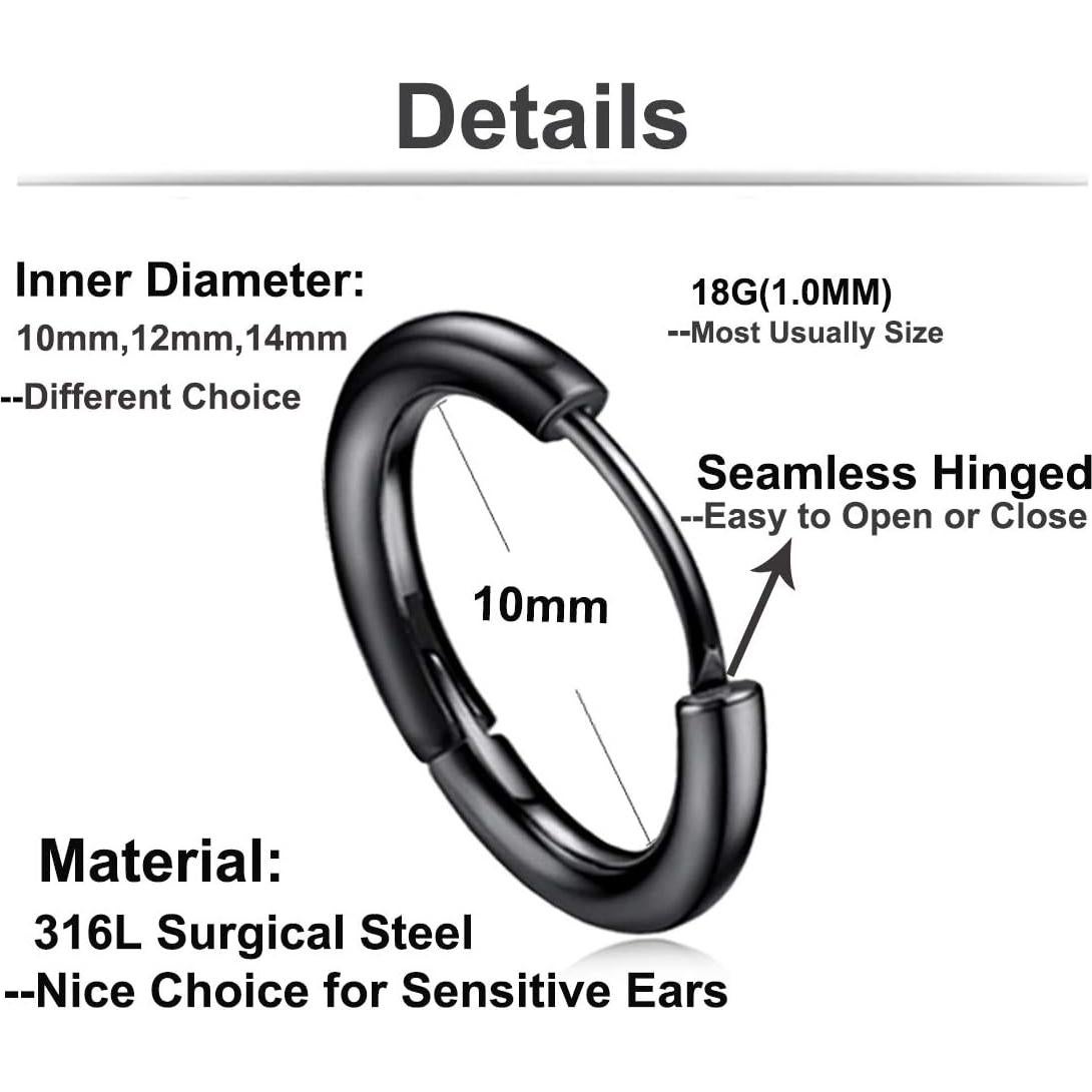 Pendientes de Aro Hipoalergénicos ZHIYAOR 18G Acero Inoxidable