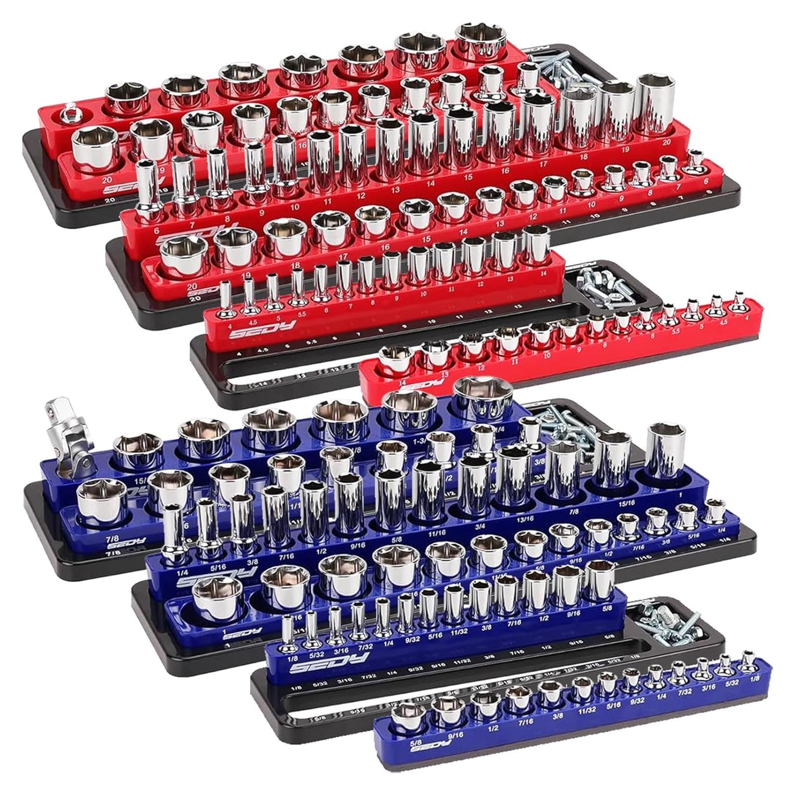 Organizador Magnético de Enchufes SEDY 6 Piezas 1/4 3/8 1/2 Drive