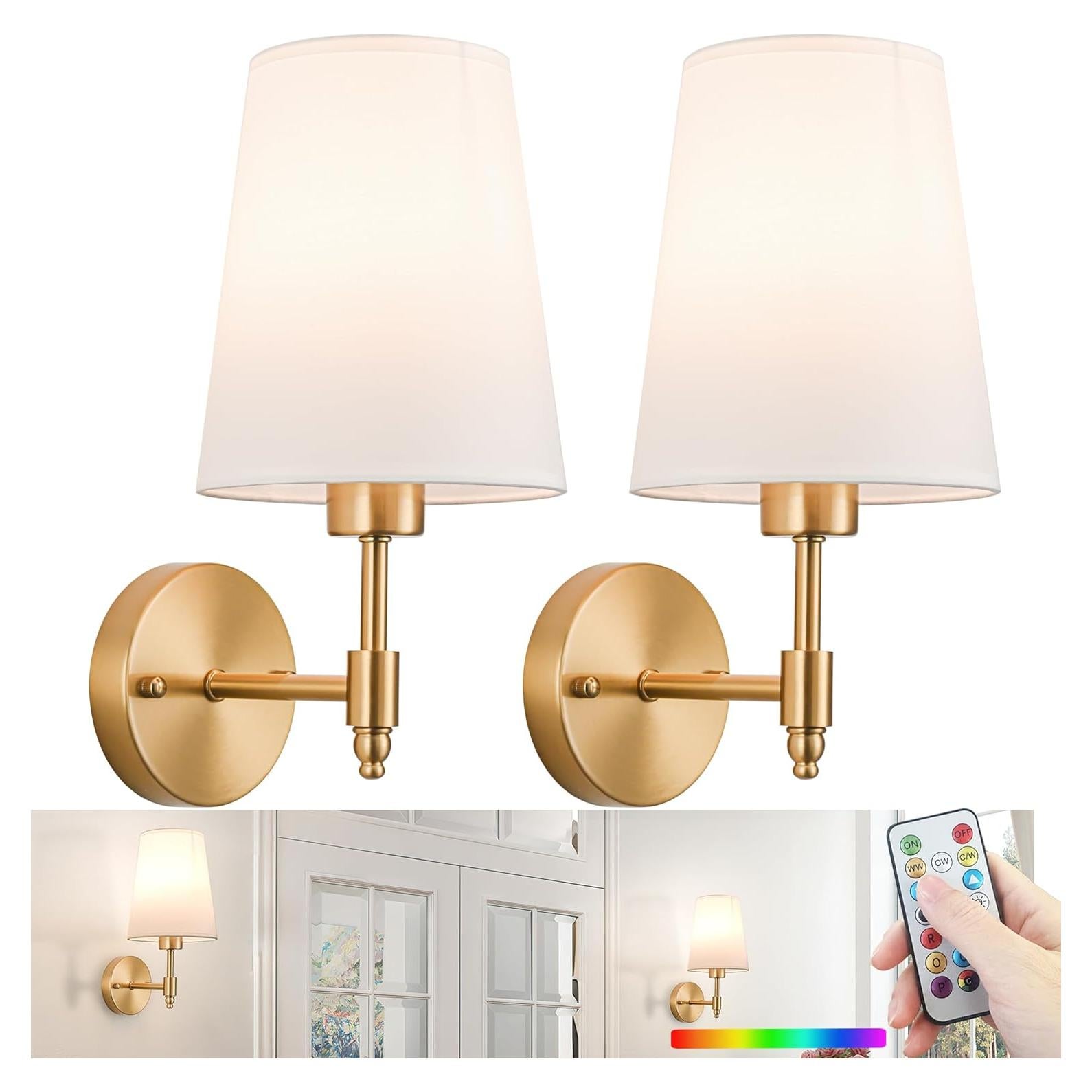 Juego de 2 Apliques de Pared Inalámbricos Slywise Dorados