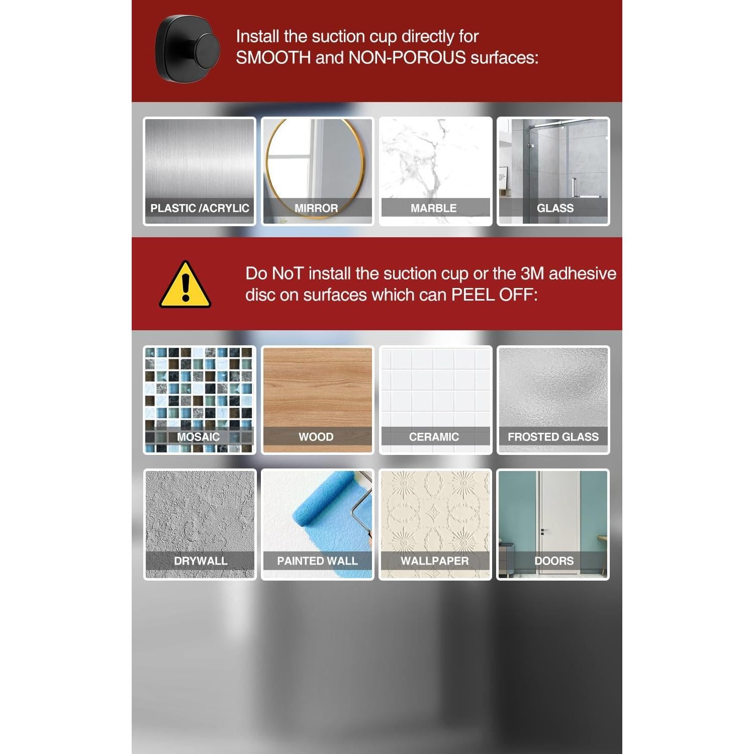 Ganchos de Ventosa Daoun 4 Pcs Acero Inoxidable Negro 5 kg