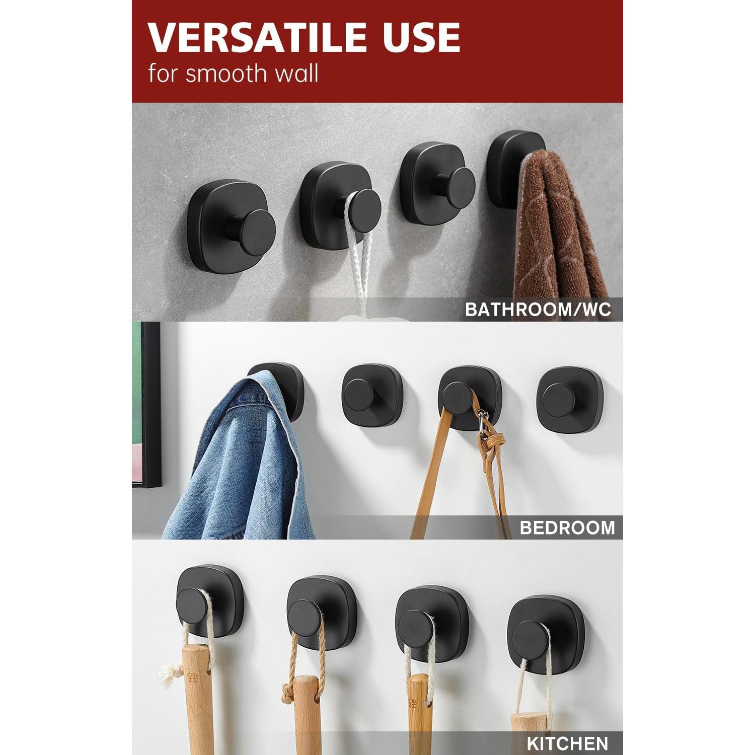 Ganchos de Ventosa Daoun 4 Pcs Acero Inoxidable Negro 5 kg