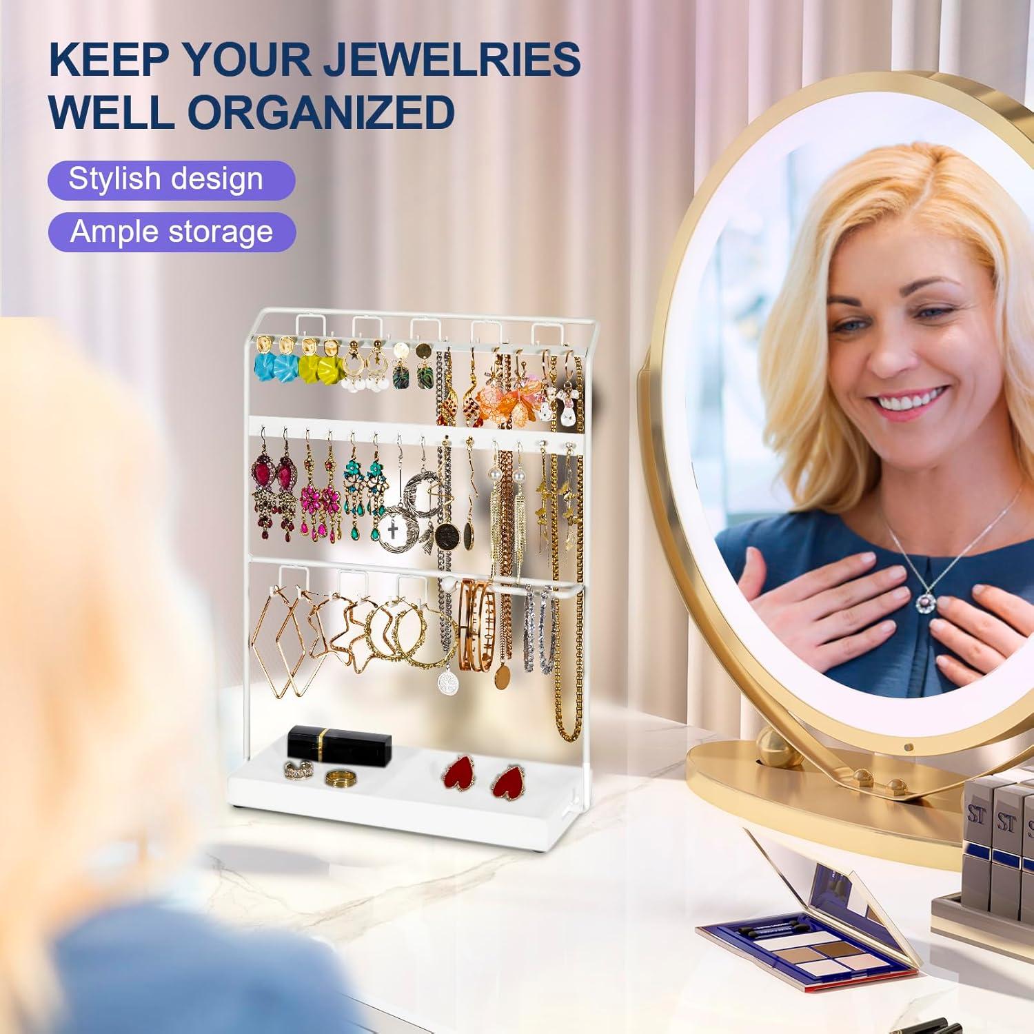 Soporte Organizador de Joyería LKKL, 4 Capas, Blanco