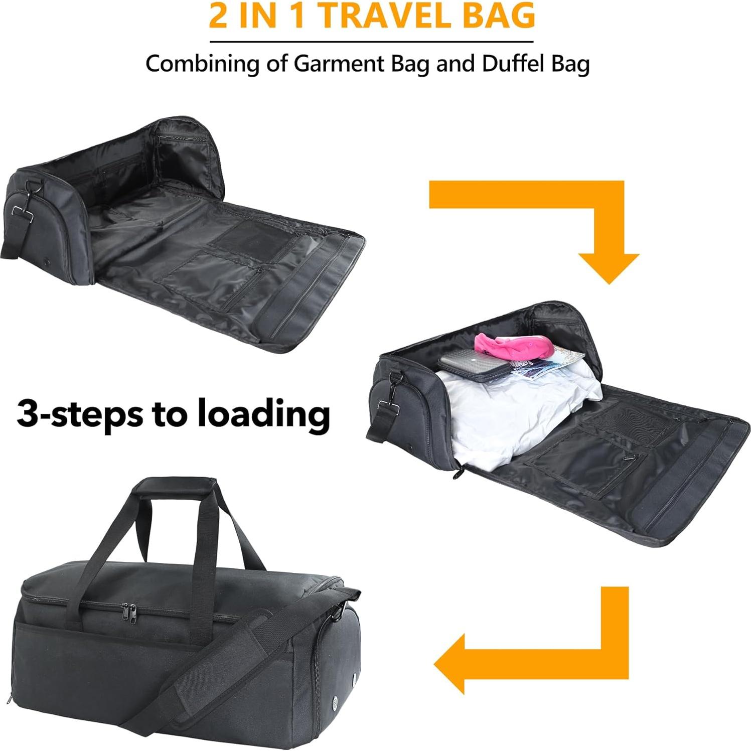 Bolsa Duffle SUOCO 2 en 1 para Viaje y Trajes, Negro