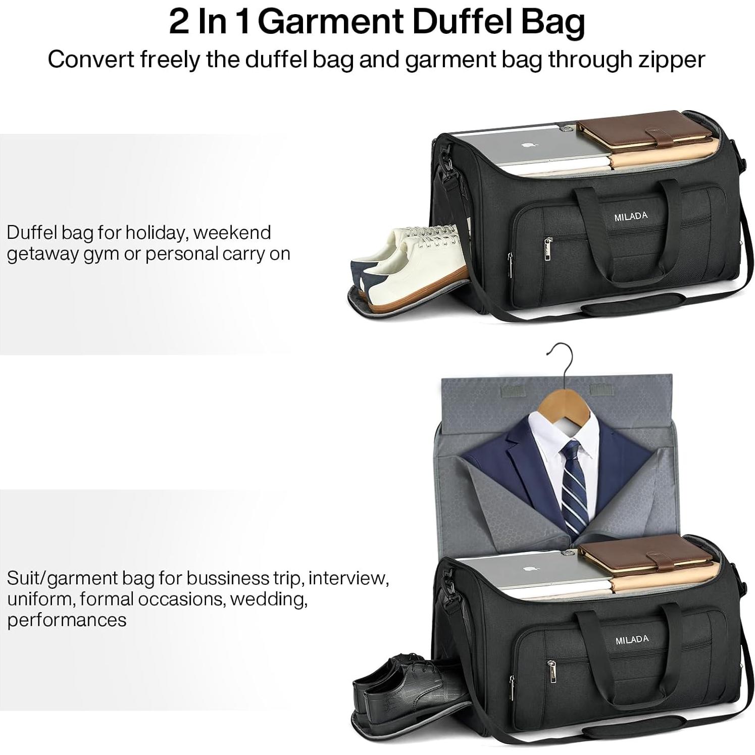 Bolsa de Ropa de Viaje MILADA 2 en 1 Plegable Negro 55L