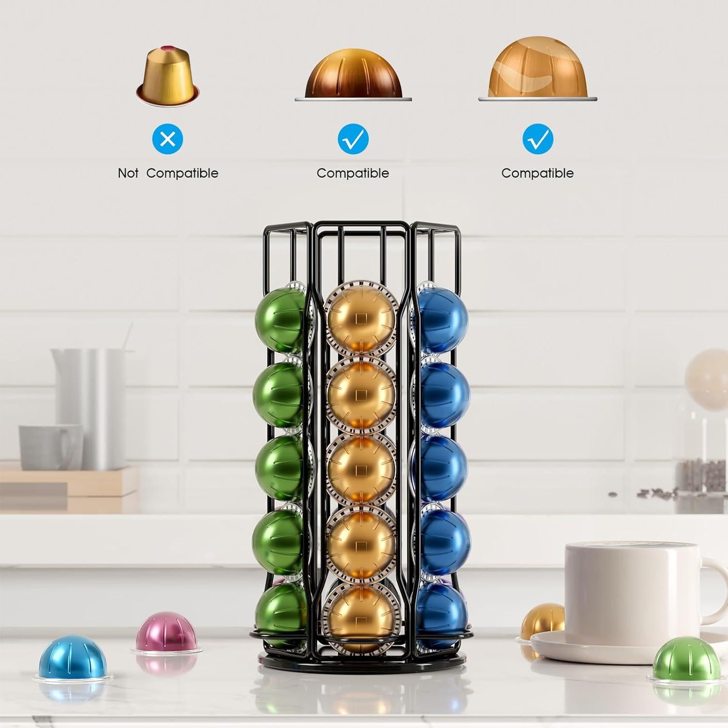 Soporte para Cápsulas de Café SEVENLINE Negro - Almacena 30 Nespresso Vertuo