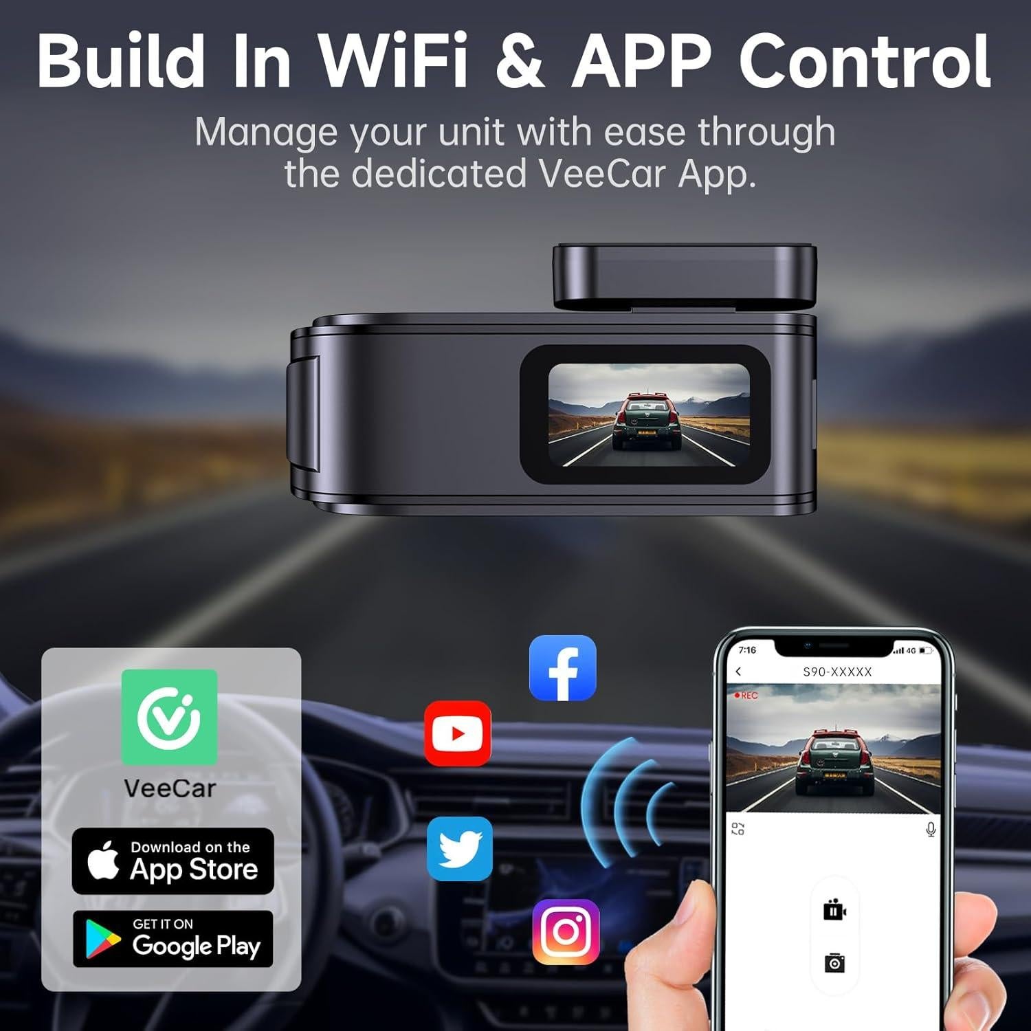 Cámara Dash Delantera y Trasera Ecomoment 2.5K+1080P Wi-Fi