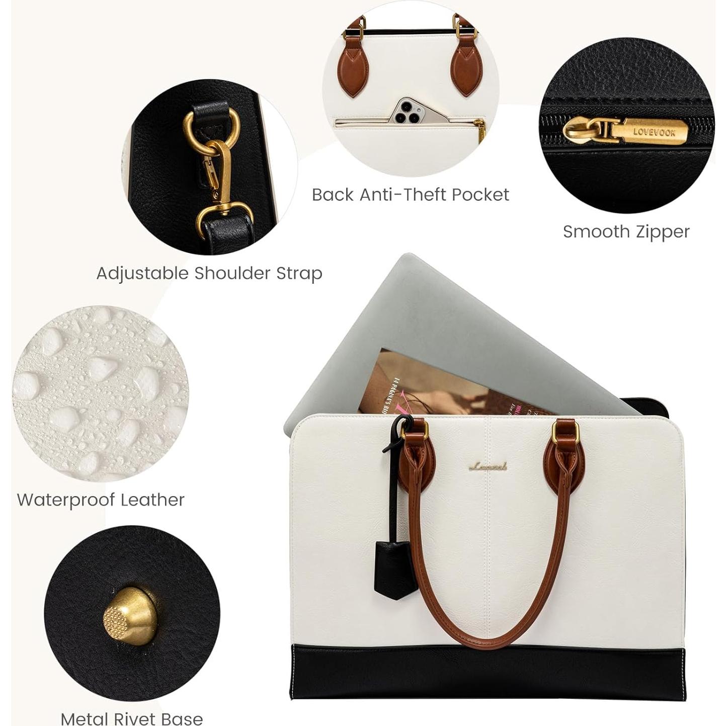 Bolsa Tote para Laptop LOVEVOOK 15.6" Cuero Vintage Impermeable