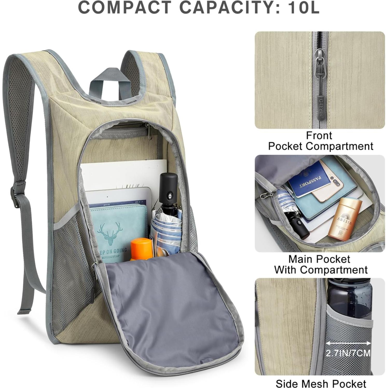 Mochila de Senderismo Plegable G4Free 10L Beige Unisex