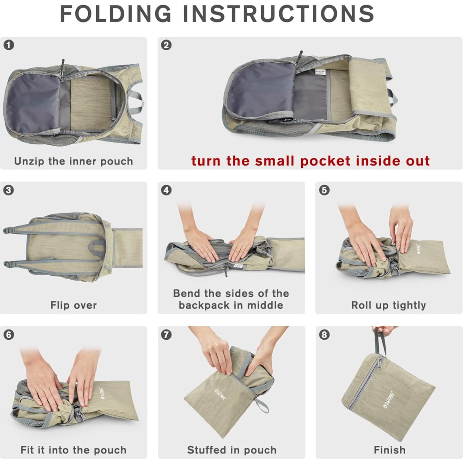 Mochila de Senderismo Plegable G4Free 10L Beige Unisex