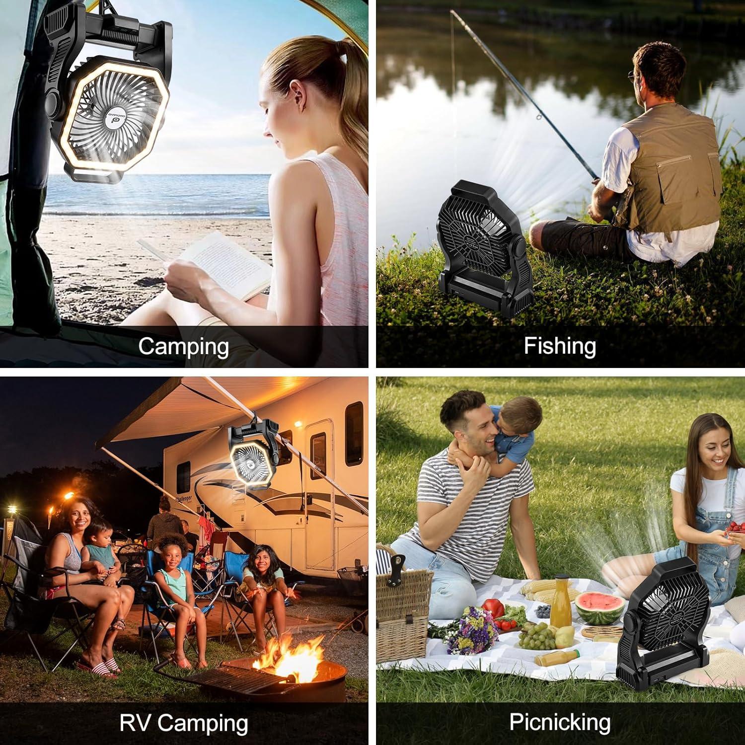Ventilador de Camping Odoland 20000mAh con Linterna LED Negro