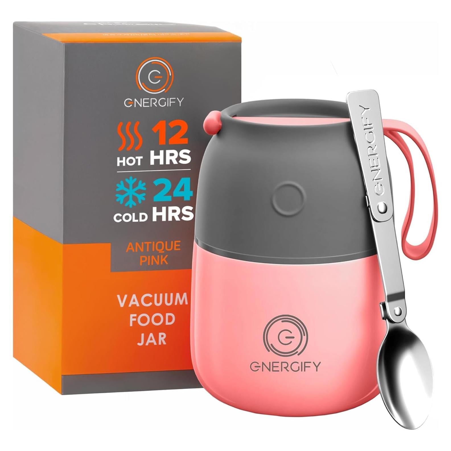 Tarro de Comida Aislado Energify 355ml Rosa Antiguo con Cuchara