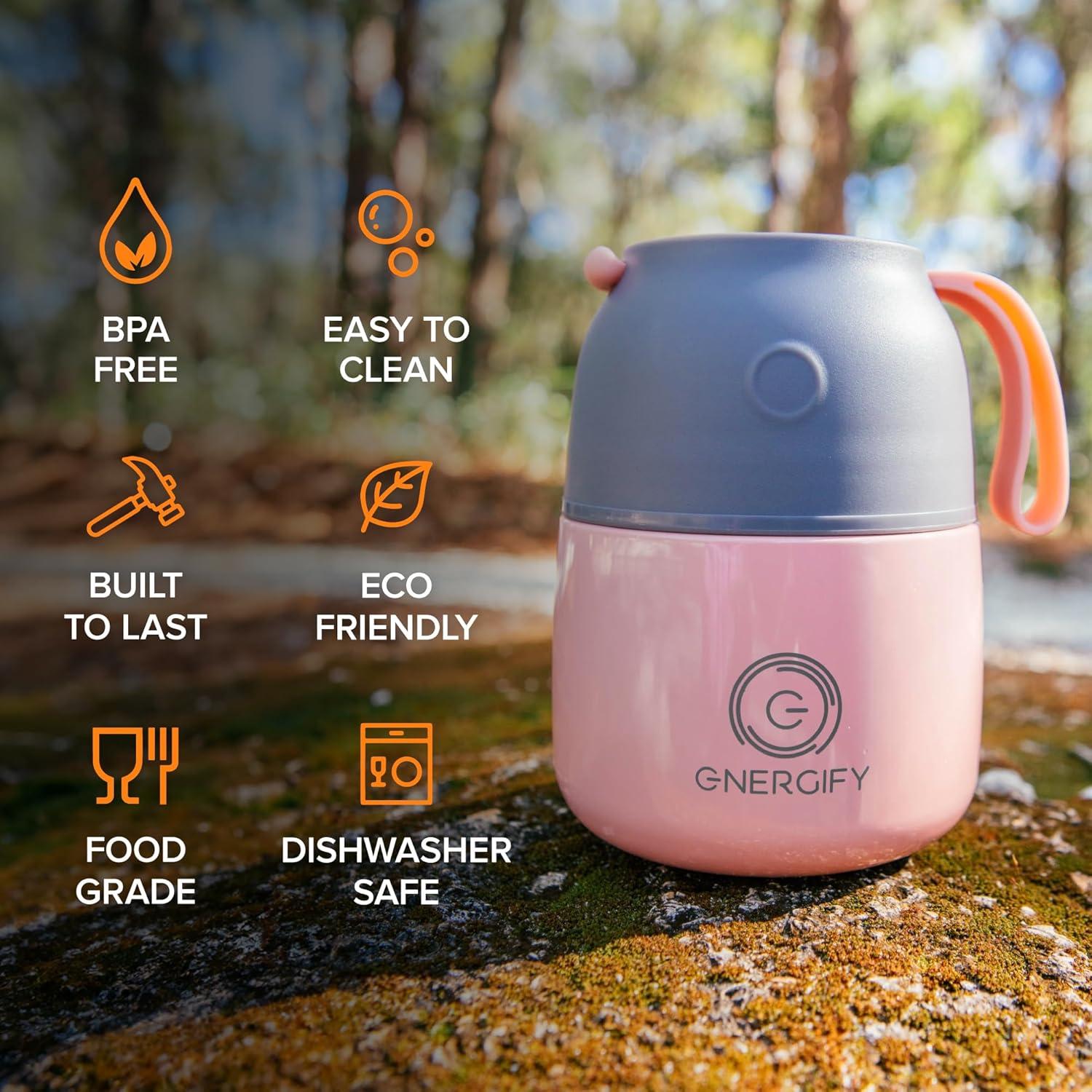 Tarro de Comida Aislado Energify 355ml Rosa Antiguo con Cuchara