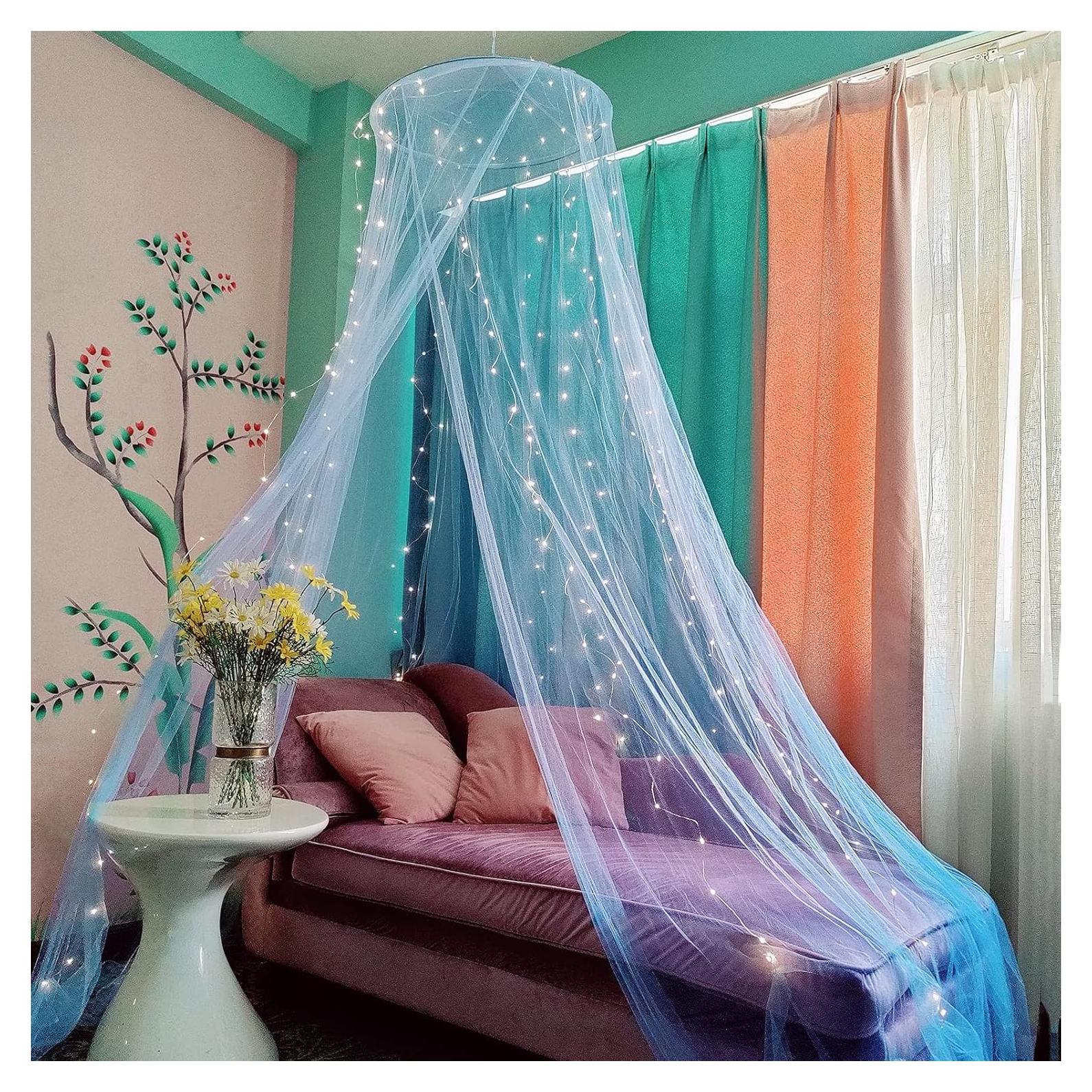 Dosel de Cama Eimilaly con 250 Luces LED Blancas Cálidas