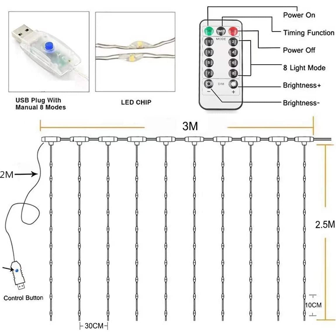 Dosel de Cama Eimilaly con 250 Luces LED Blancas Cálidas