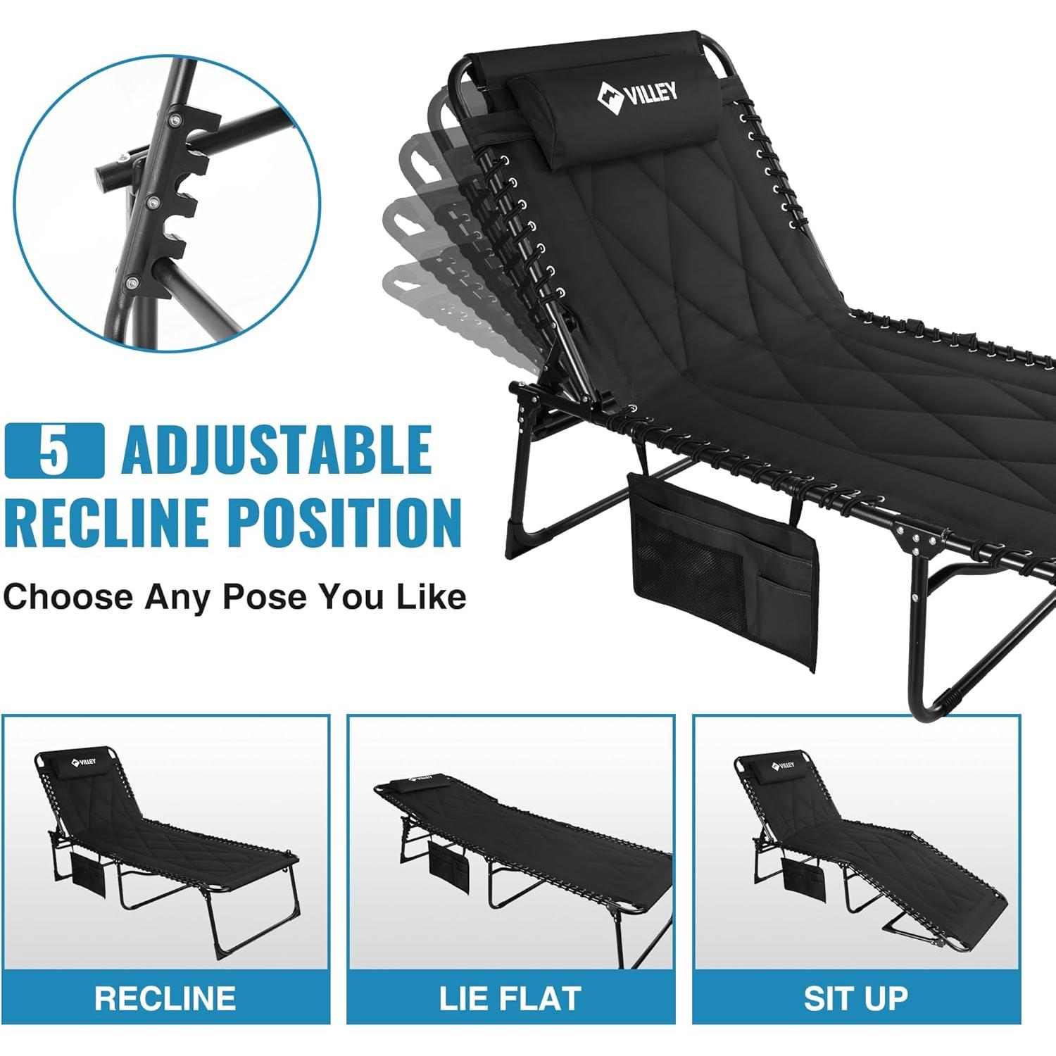 Sillón Reclinable Grande VILLEY Acolchado Plegable 199.4x68.6cm