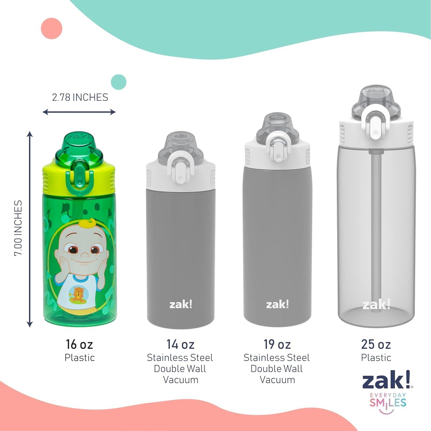 Botella de Agua CoComelon Zak 16 oz Set de 2 con Pajilla