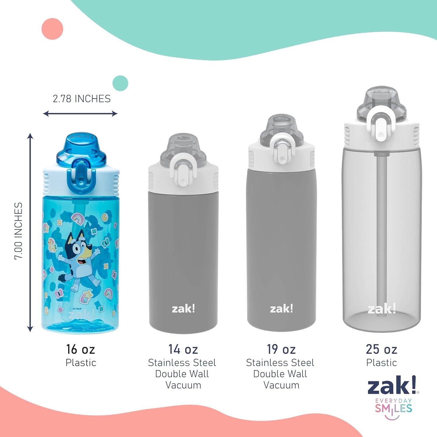 Botella de Agua Zak Designs Bluey 473ml con Popote y Asa